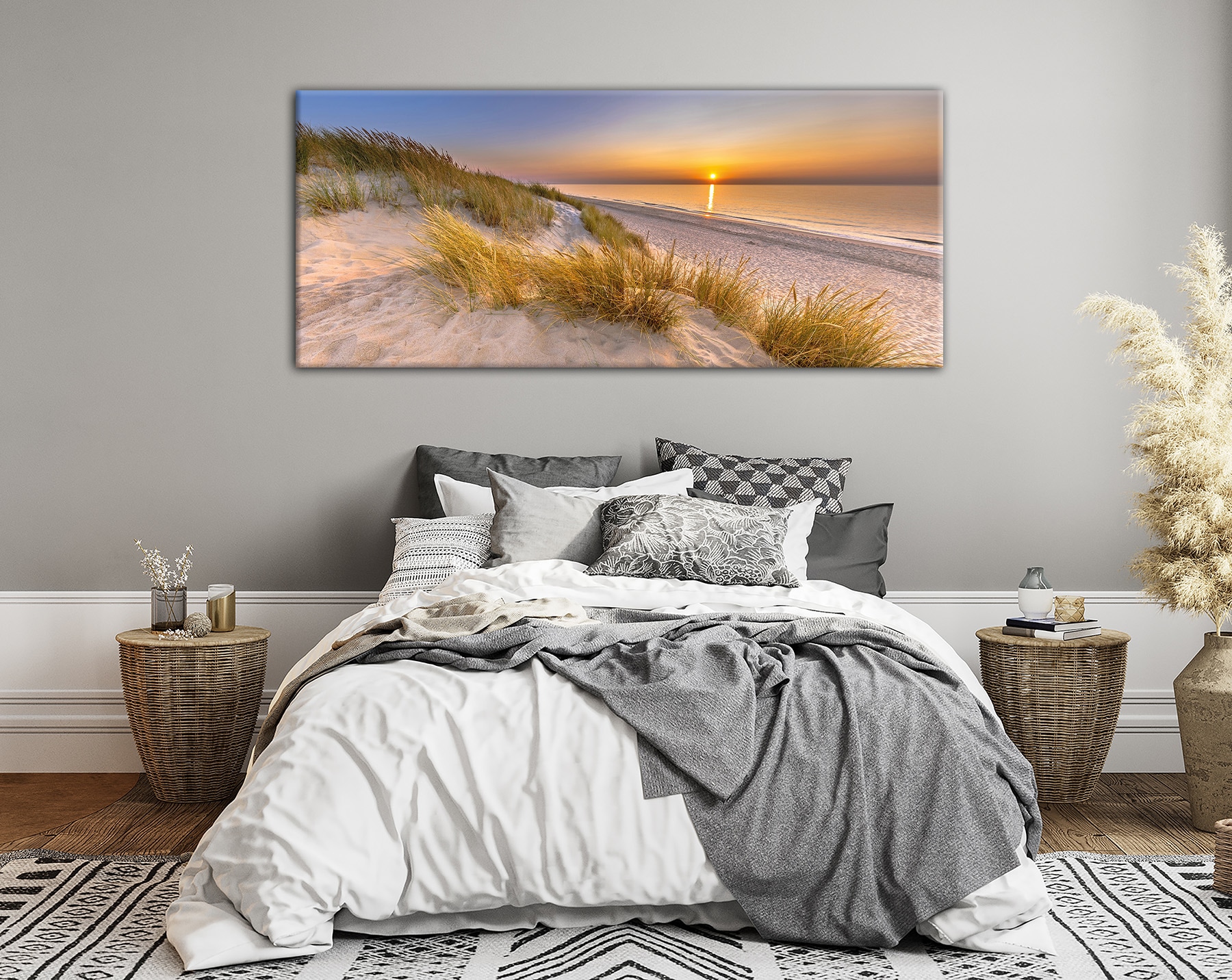 Bönninghoff Bild »Wandbild STRAND 60x140 cm – Leinwandbild Keilrahmen Deko modern« Meer | Sonnenuntergang | Strand auf Keilrahmen gespannt