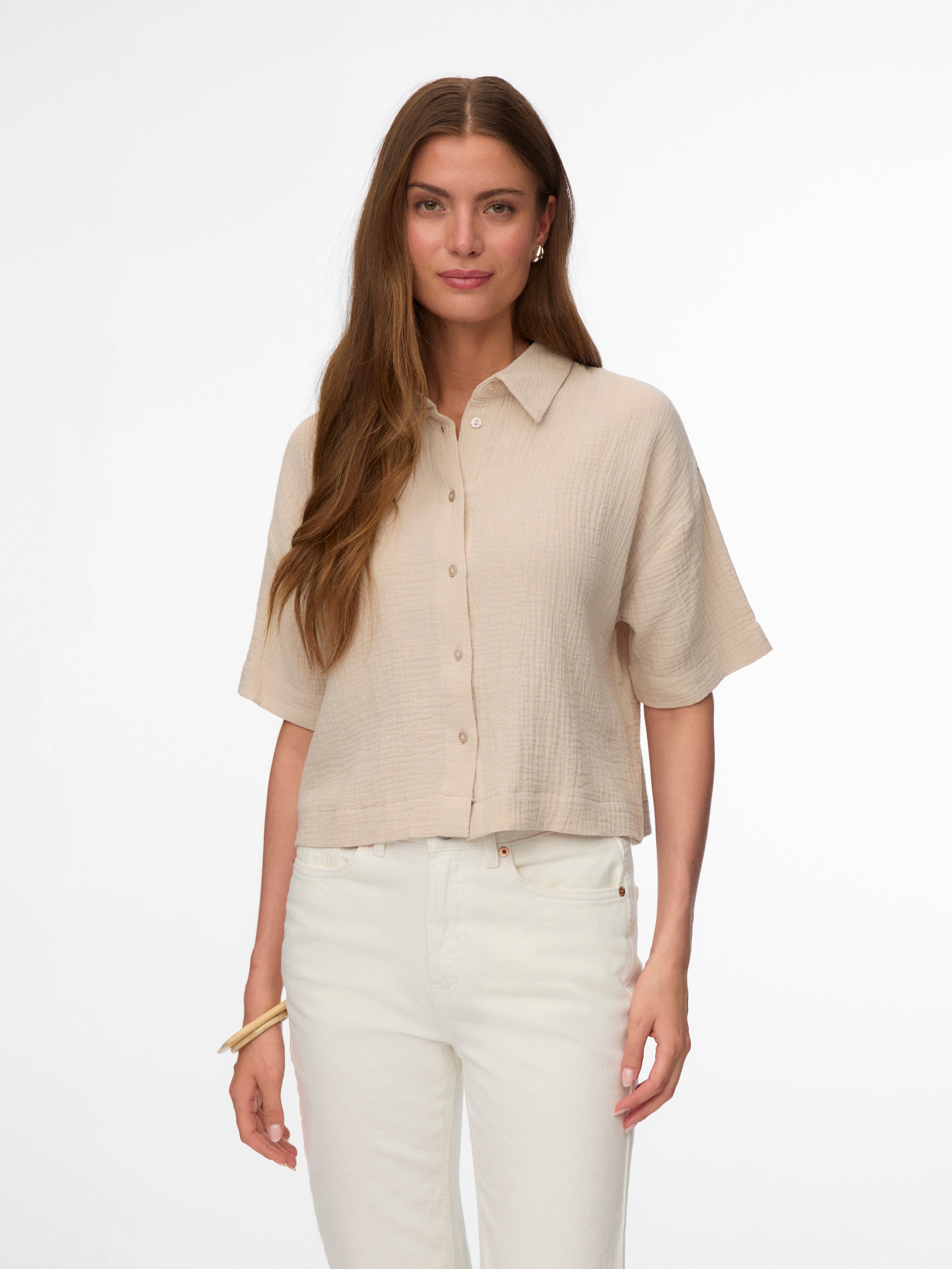Image of Vero Moda Kurzarmbluse "VMNATALI SS CROP SHIRT WVN NOOS" Baumwolle, verkürzte Form