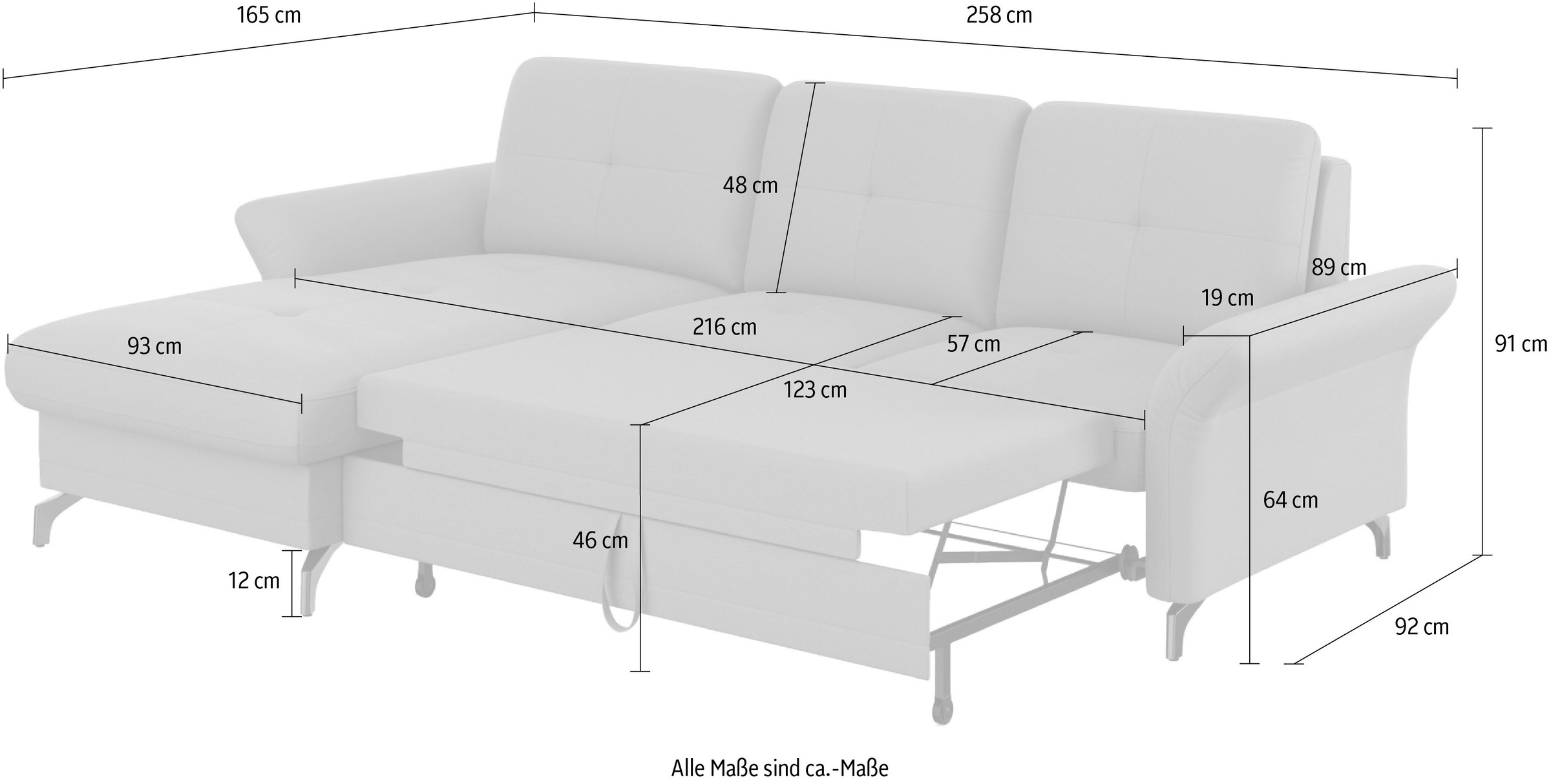Places of Style Ecksofa »Calando L-Form«, wahlweise mit Bettfunktion, Bettkasten und Armteilfunktion