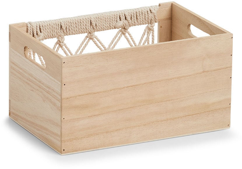 Image of Zeller Present Dekokiste "Aufbewahrungskiste Boho", Holz"" Makramee-Design