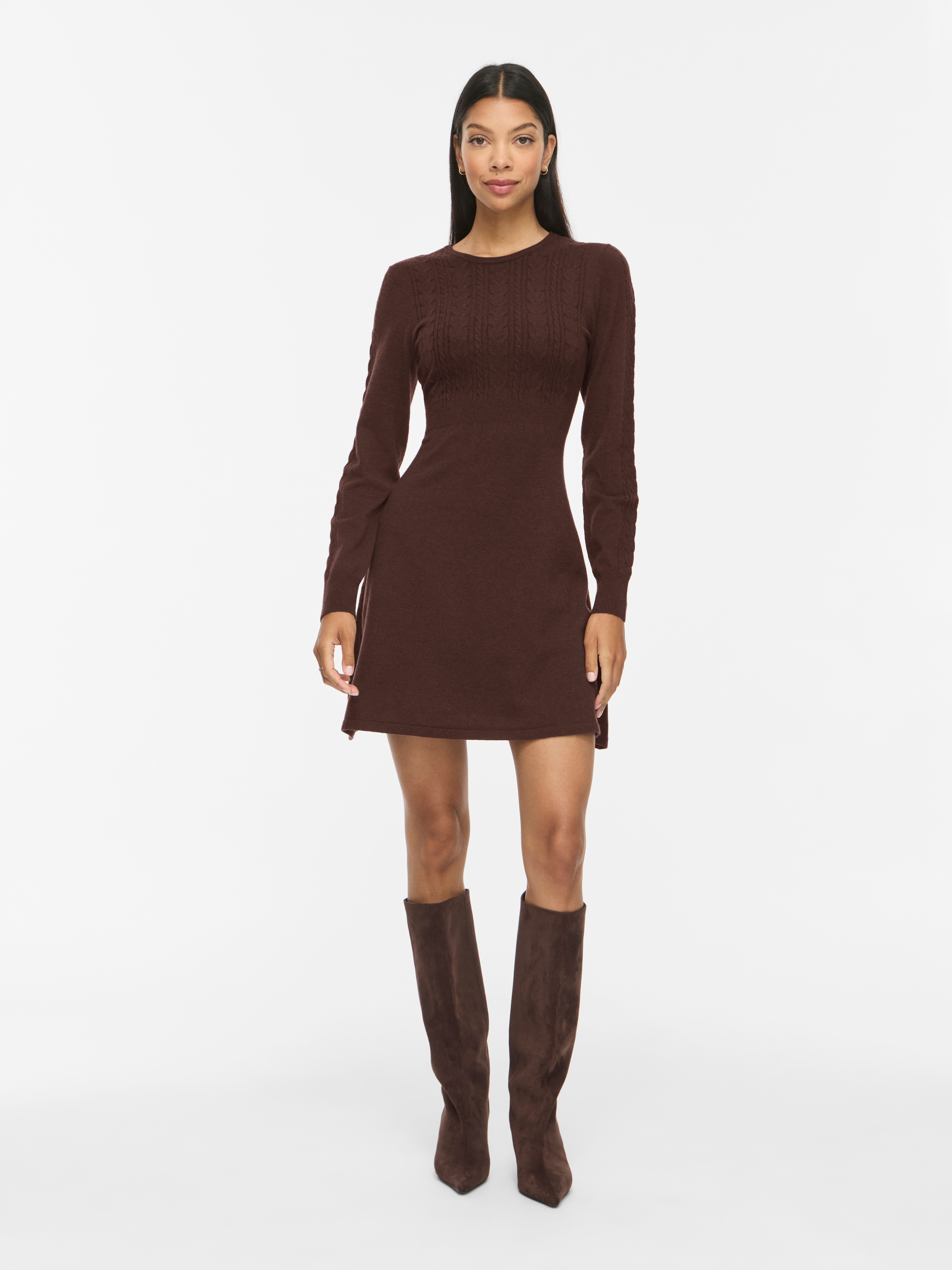 Vila Mini-robe »VIKERRY O-NECK L/S CABLE KNIT DRESS NOOS« en mélange de matières avec viscose