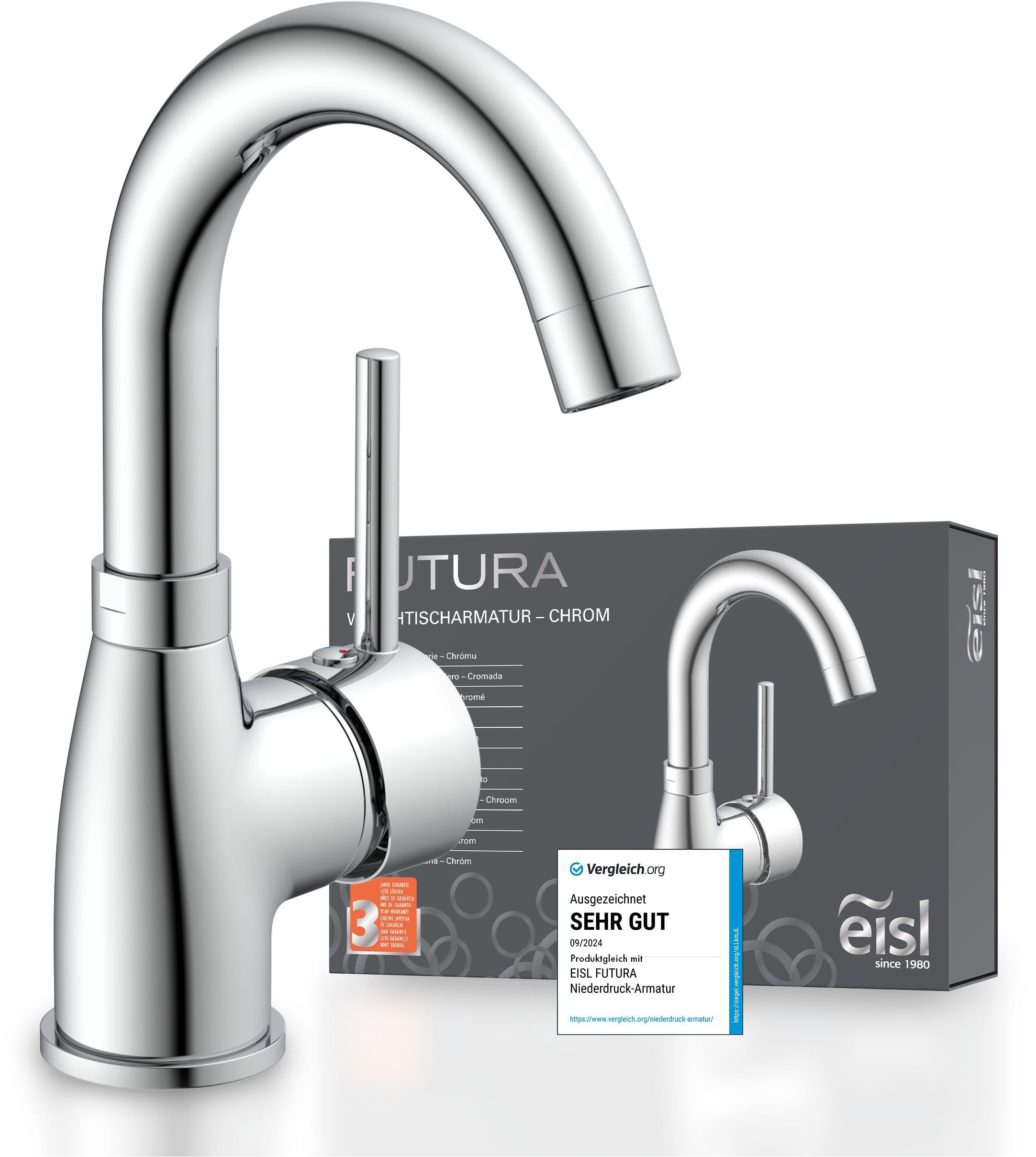 Image of Eisl Waschtischarmatur "Futura" Wasserhahn mit Energiesparfunktion Cold Start, Mischbatterie