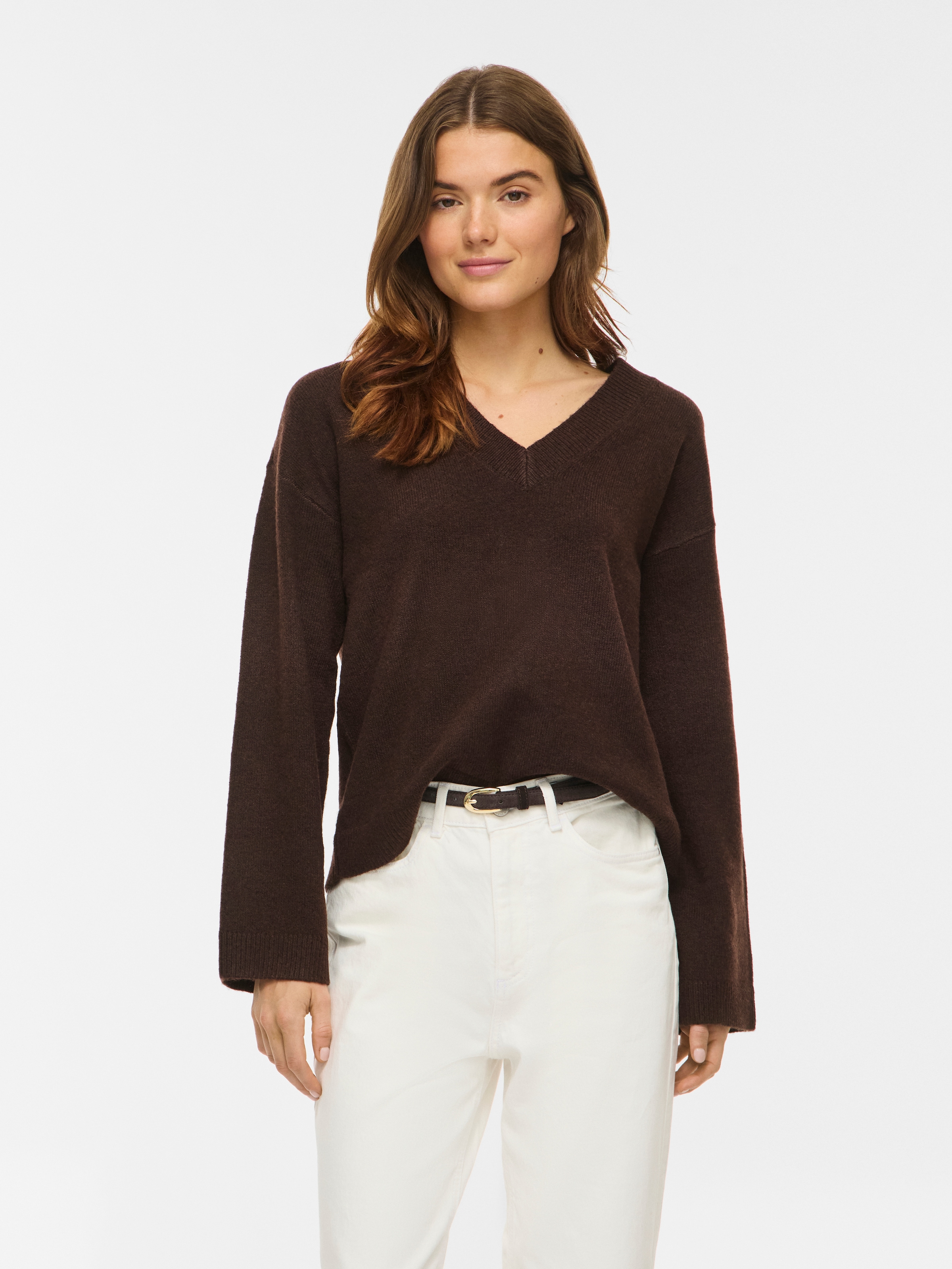 Image of Vila Strickpullover "VILIGA L/S REV V-NECK KNIT TOP - NOOS" Regular Fit, aus Materialmix mit elastischen Eigenschaften