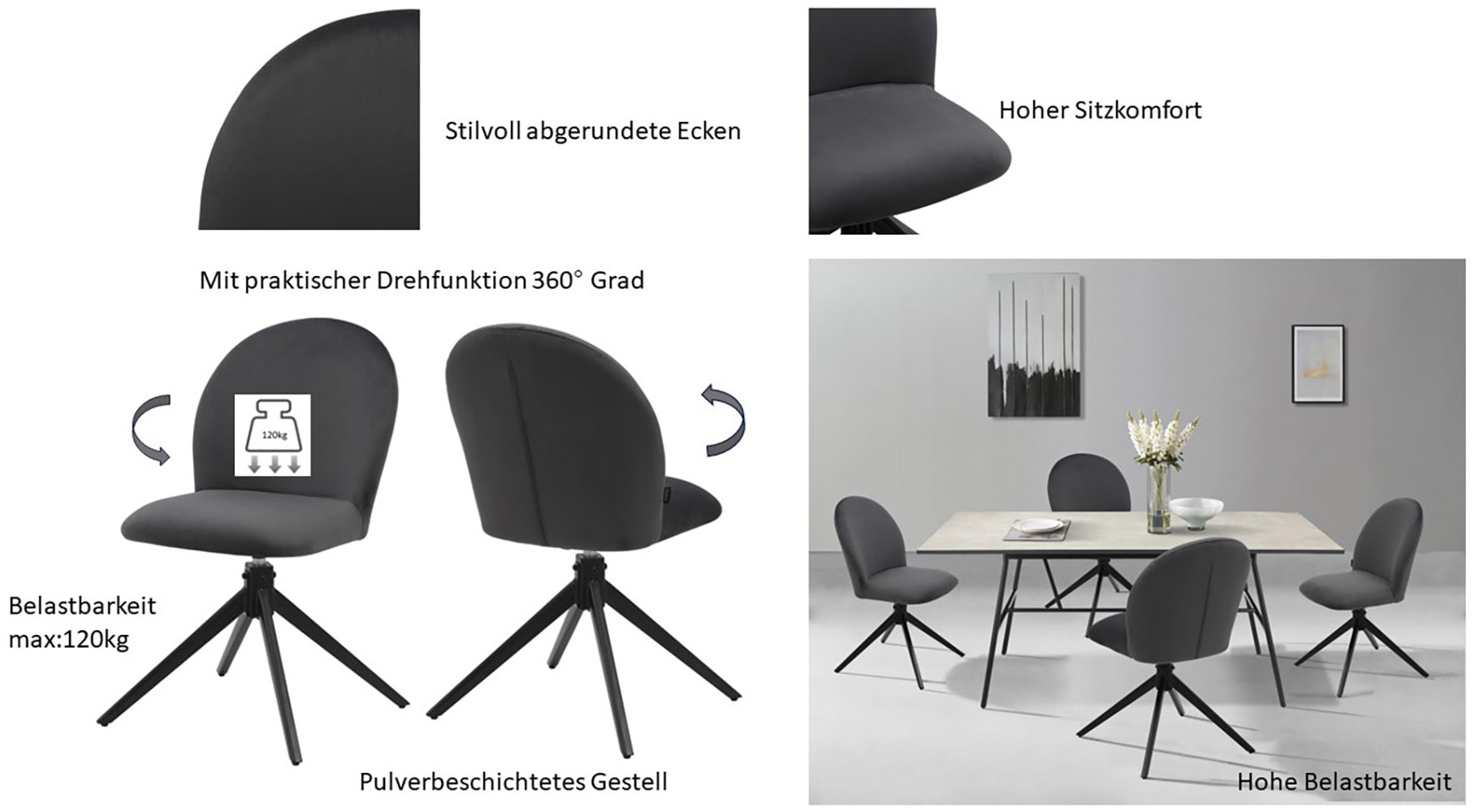 Home affaire Esszimmerstuhl »Tempa, TOPSELLER!, OTTOs Choice«, (Set), 2 St., Samtvelours, Drehstuhl mit 360 Grad Drehfunktion