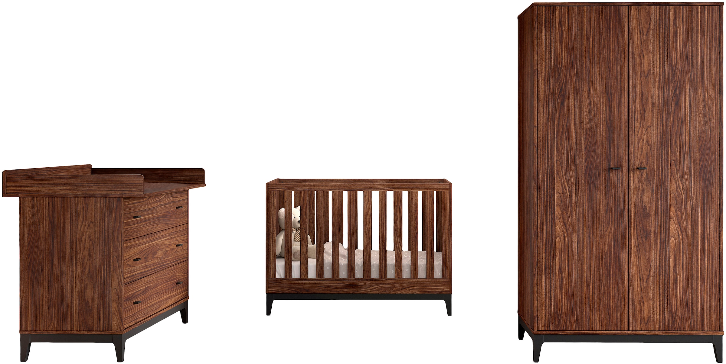 Image of Vipack Babymöbel-Set "Ilyas, das perfekte Set für Ihr Kinderzimmer" 4 tlg. Pflegeleichte Oberfläche, Nussbaum Dekor