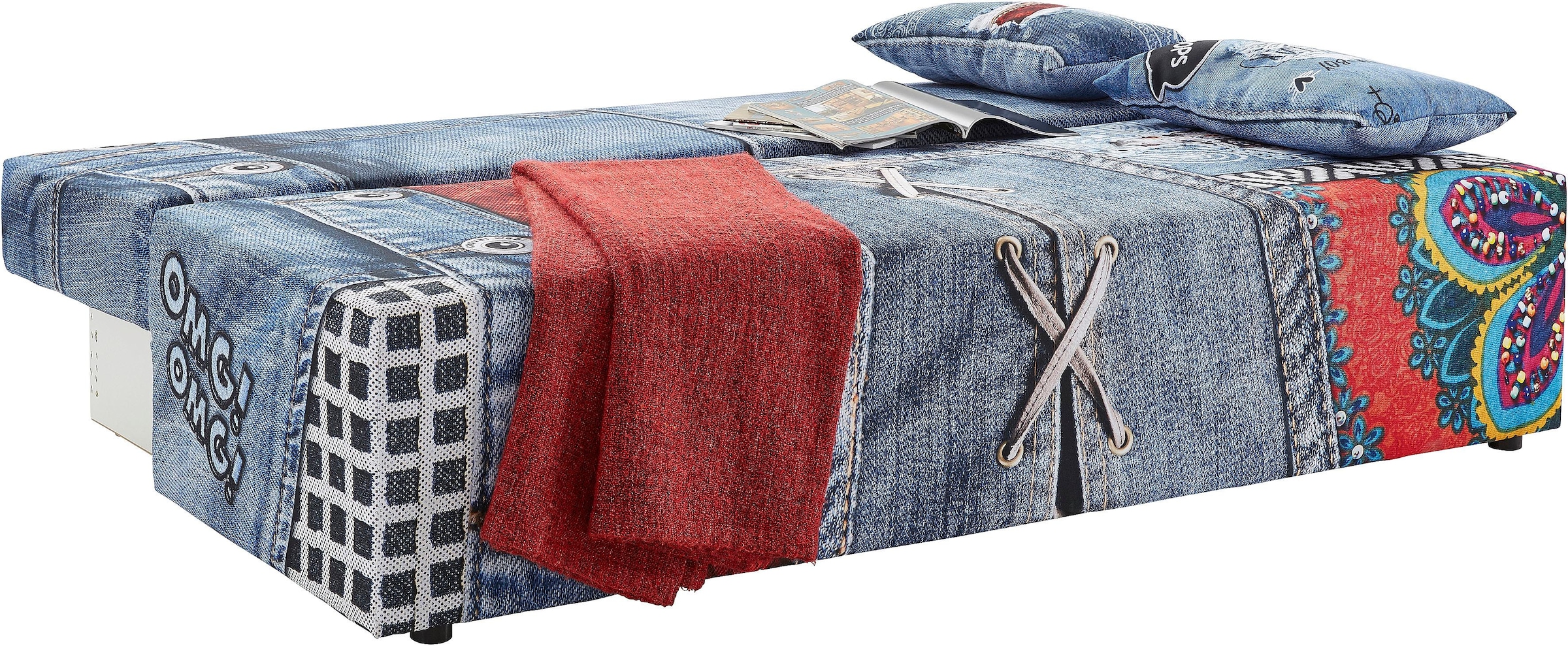 exxpo - sofa fashion Schlafsofa »Extravagantes Sofa für Individualisten mit Bettfunktion und Bettkasten«, in aussergewöhnlichen Bezugsvarianten, Solitärmöbel