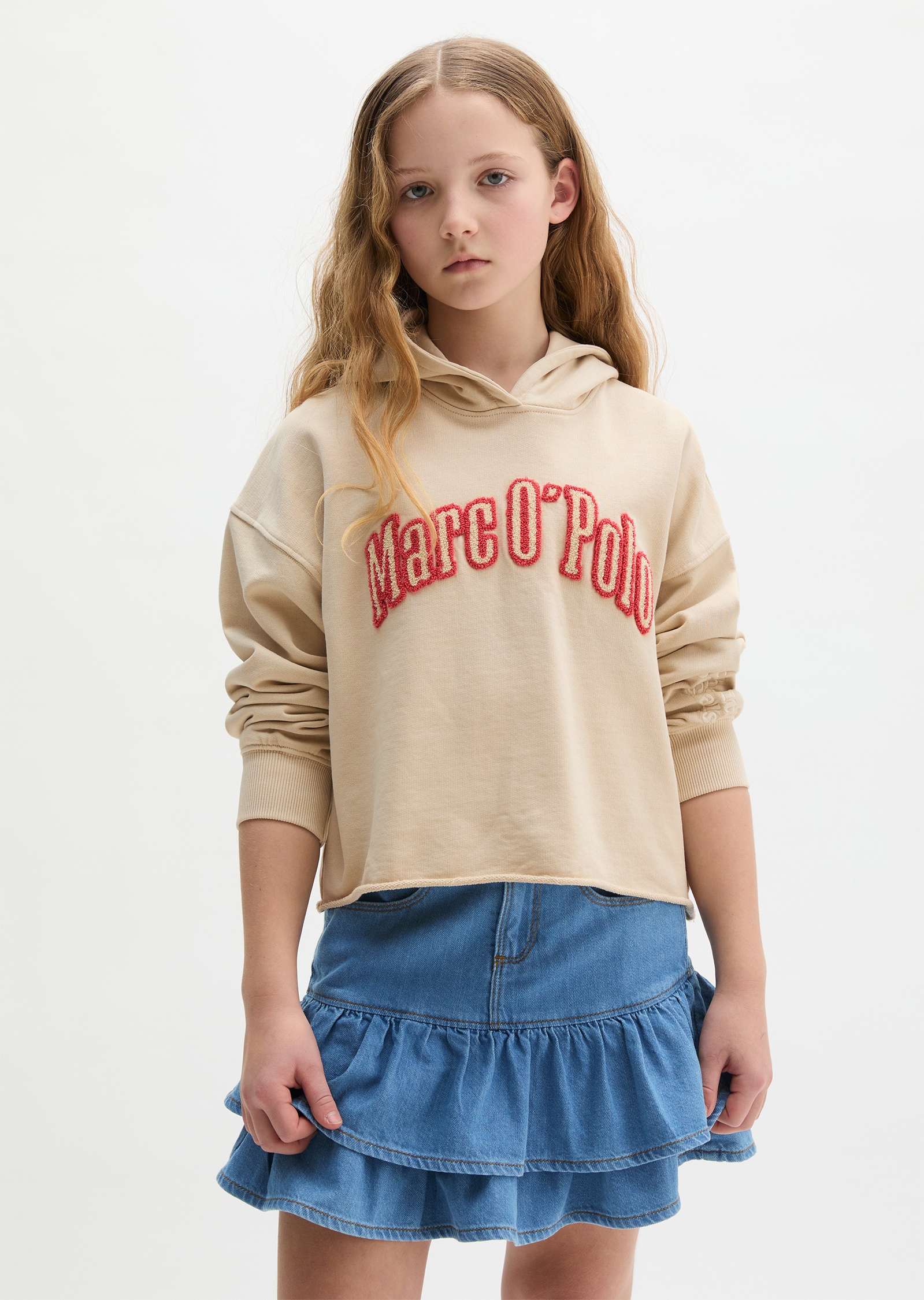 Image of Marc OPolo Junior Kapuzensweatshirt, für Mädchen, verkürzte Länge mit Rollkante, lockere Passform