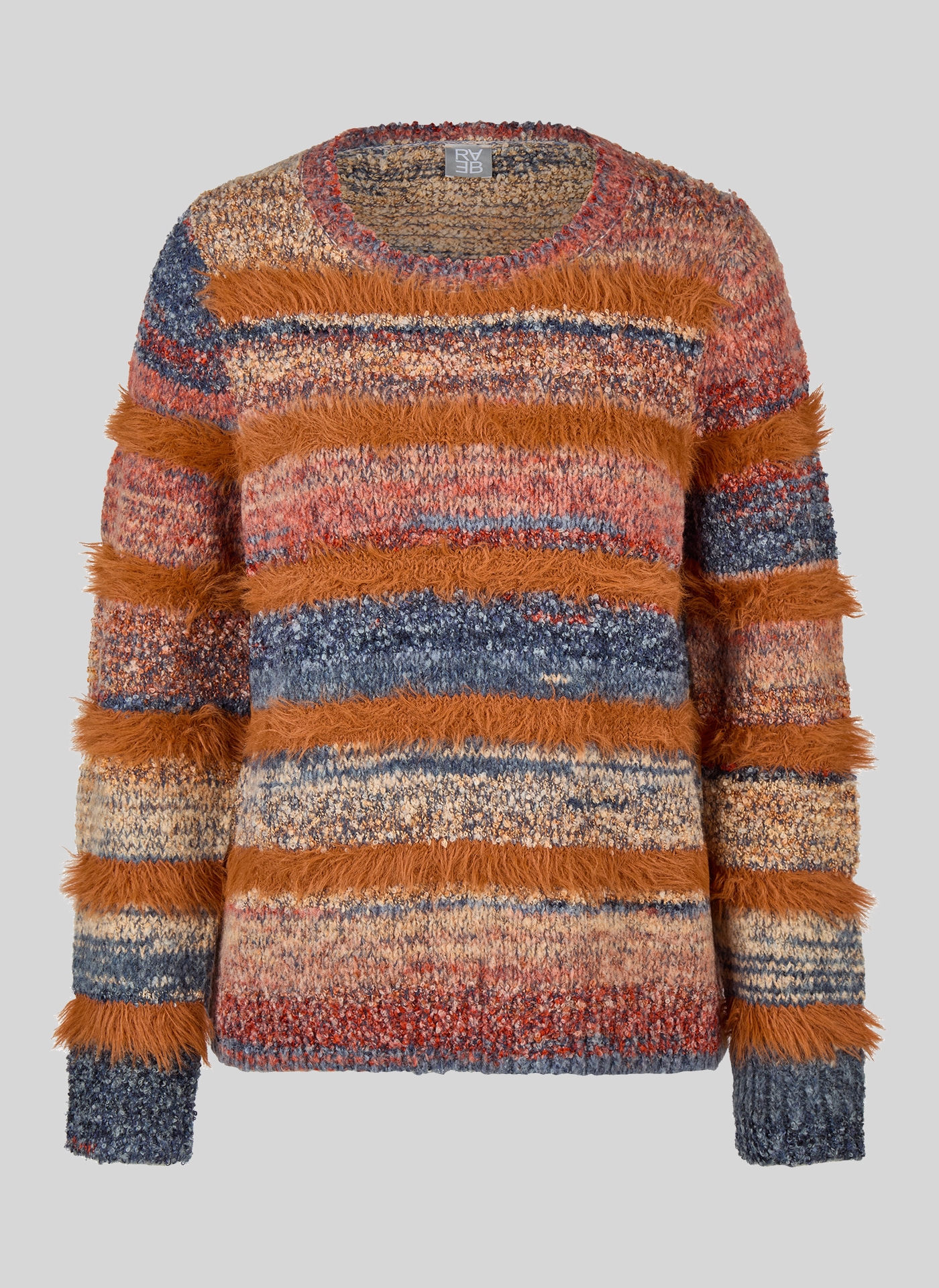 Rabe Pull à col rond aspect tricot grossier / rayé / avec laine