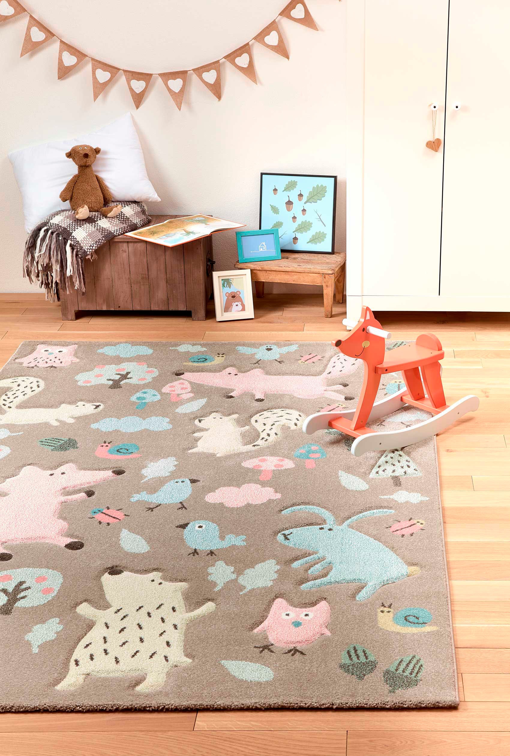 Sigikid Kinderteppich »Forest«, rechteckig, 13 mm Höhe, Wald Tiere Design, Kurzflor