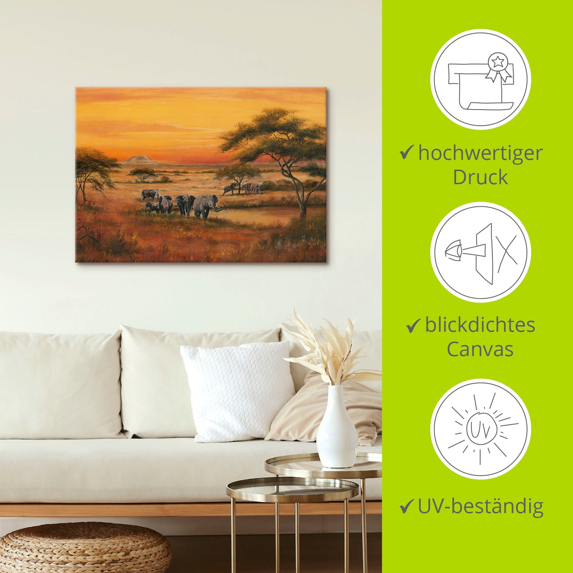 Artland Wandbild »Afrika Elefanten«, Afrika, (1 St.), als Alubild, Outdoorbild, Leinwandbild, Poster in verschied. Grössen
