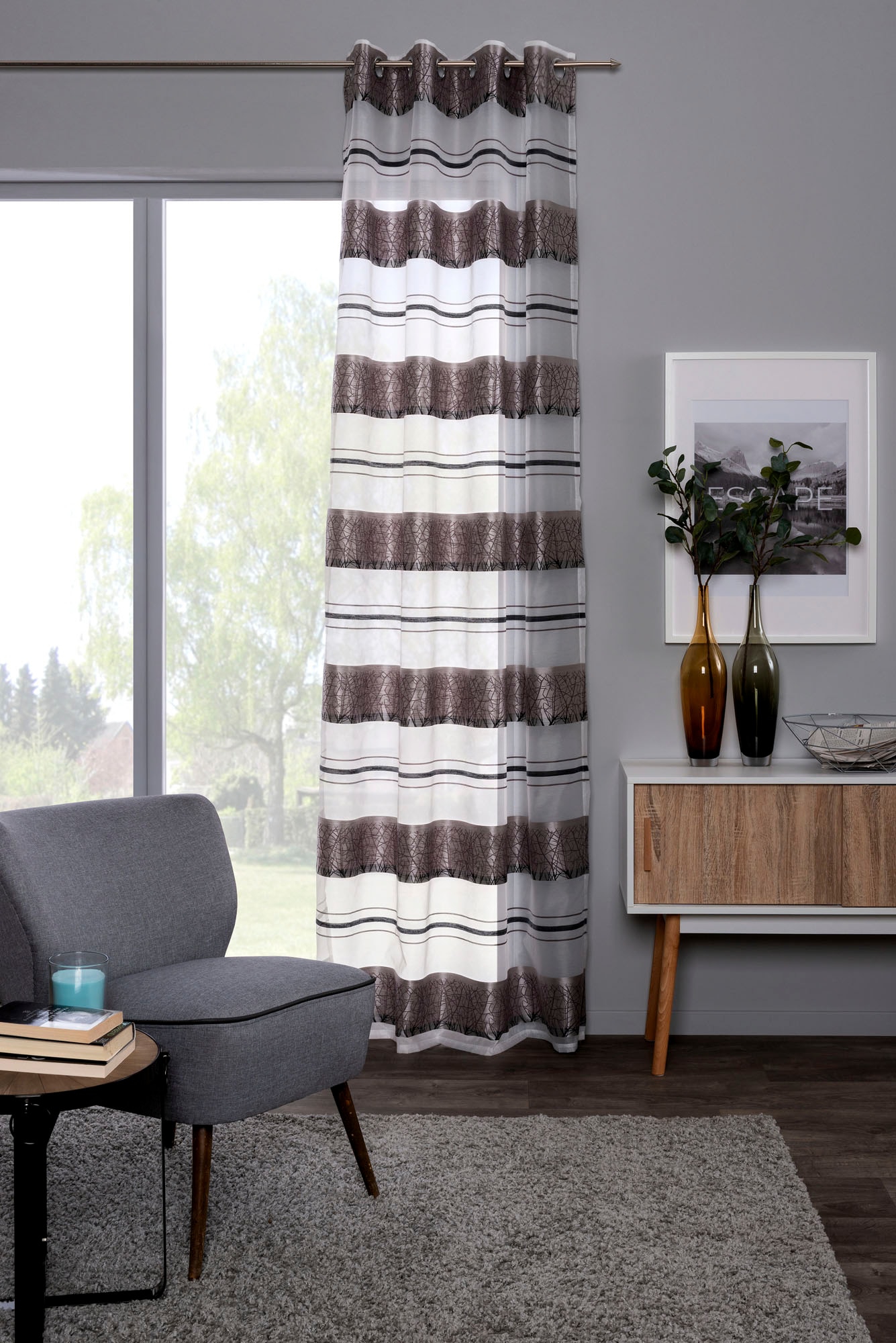 decolife Gardine »Anouk« Ösen 1 Stk. tlg. Ösenschal mit farbigen Querstreifen