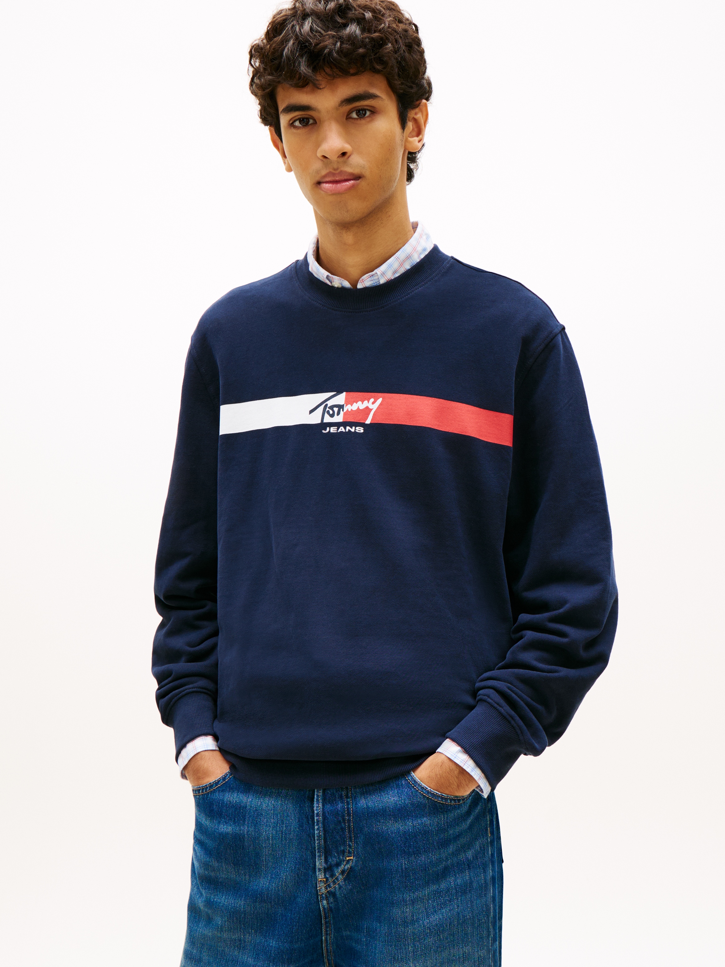 Image of Tommy Jeans Sweatshirt "TJM REGULAR SIGN STRIPE", Regular fit mit Markenprint