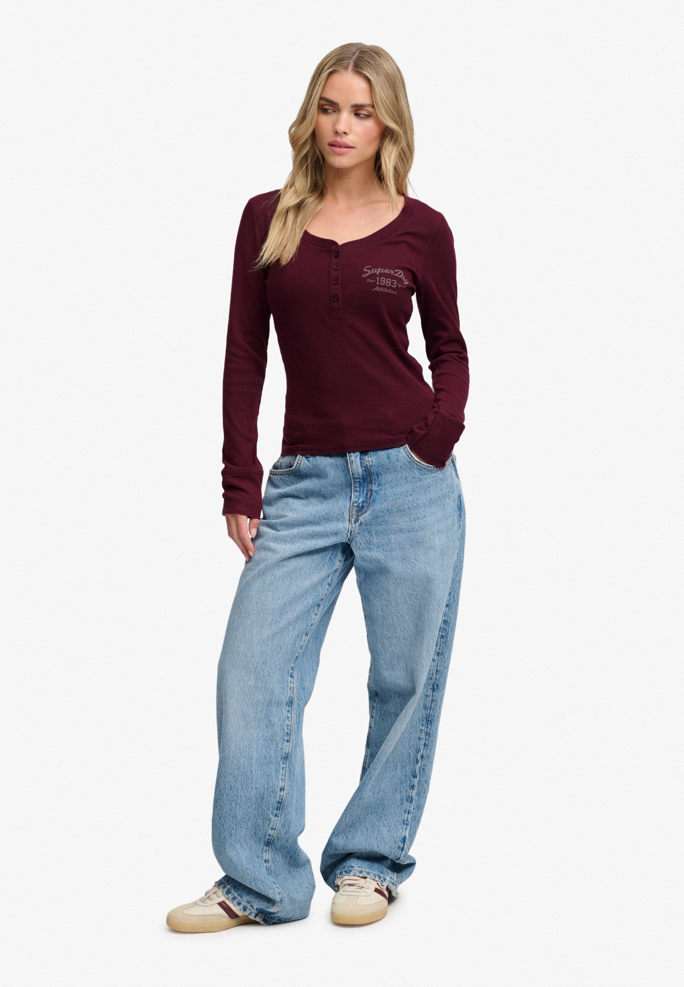 Superdry T-shirt Henleys »ATHLETIC BUTTON DOWN LS TOP« Baumwollmischung, skinny fit