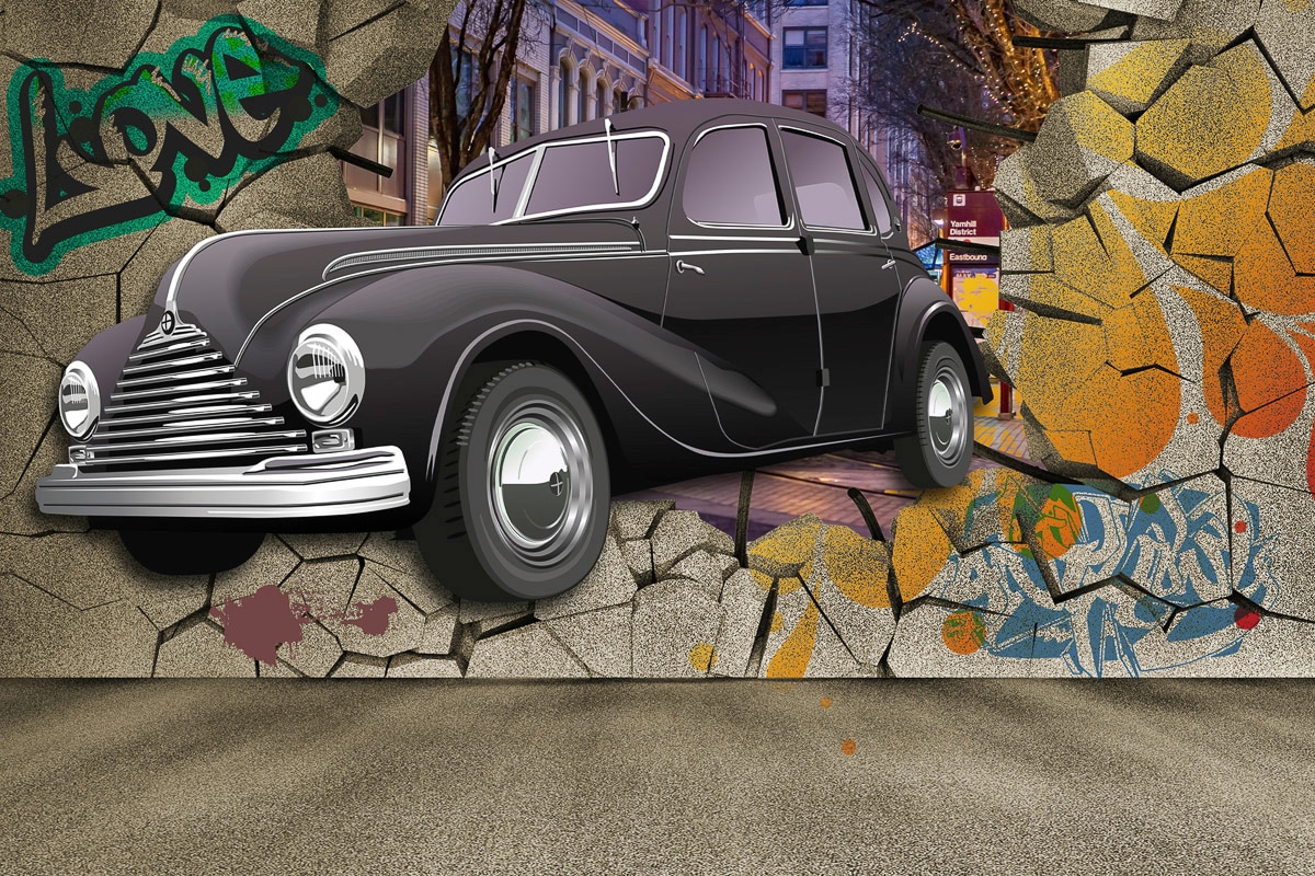 Image of Papermoon Fototapete "Auto durch Mauer"