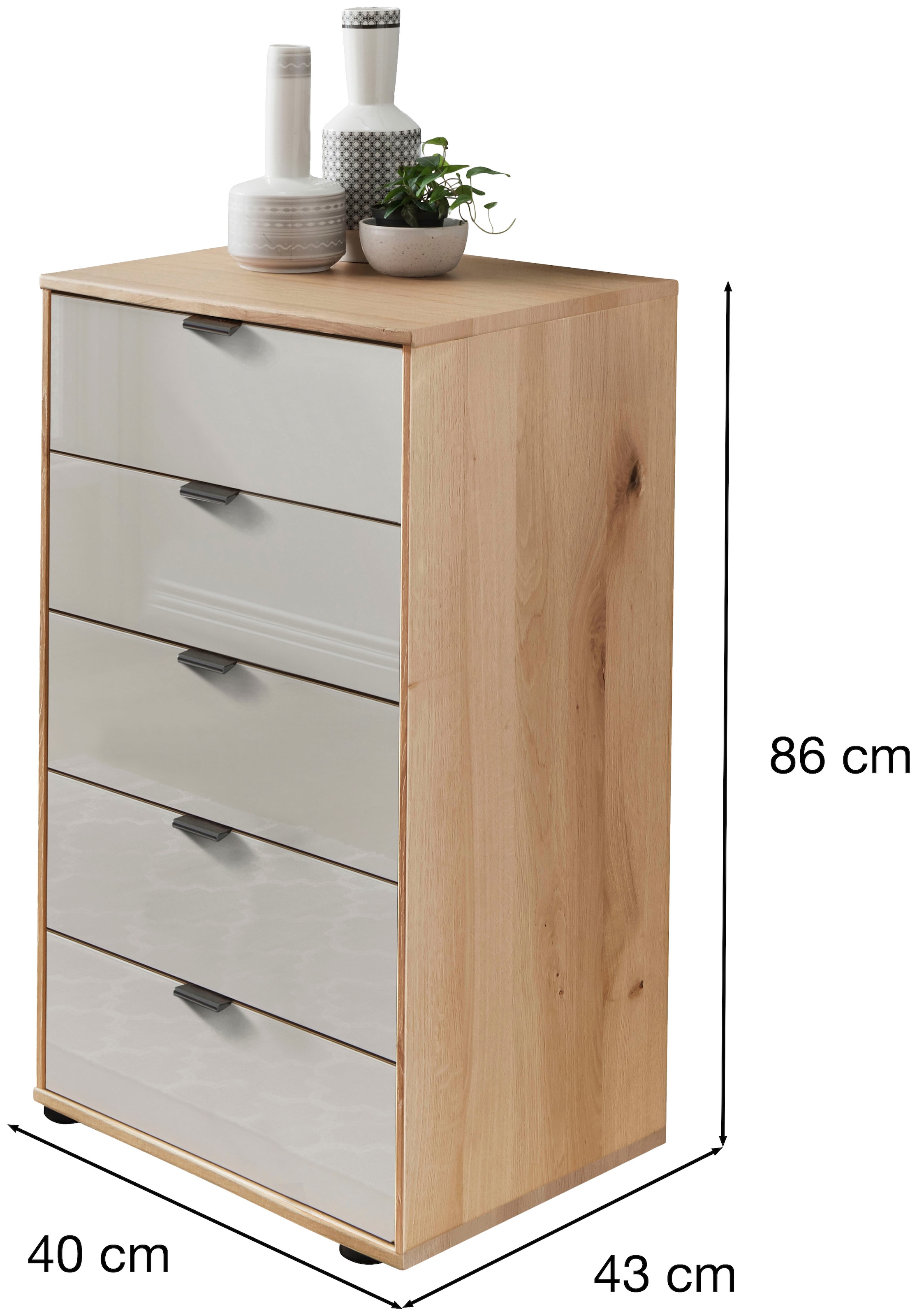 WIEMANN Commode à tiroirs »Cardiff Sideboard, Wäscheschrank, teilmassiv Bianco-Eiche, Schubladen« Glas- oder Massivholzfront, verschiedene Breiten, MADE IN GERMANY,  Schubkästen inklusive Selbsteinzug und Dämpfung
