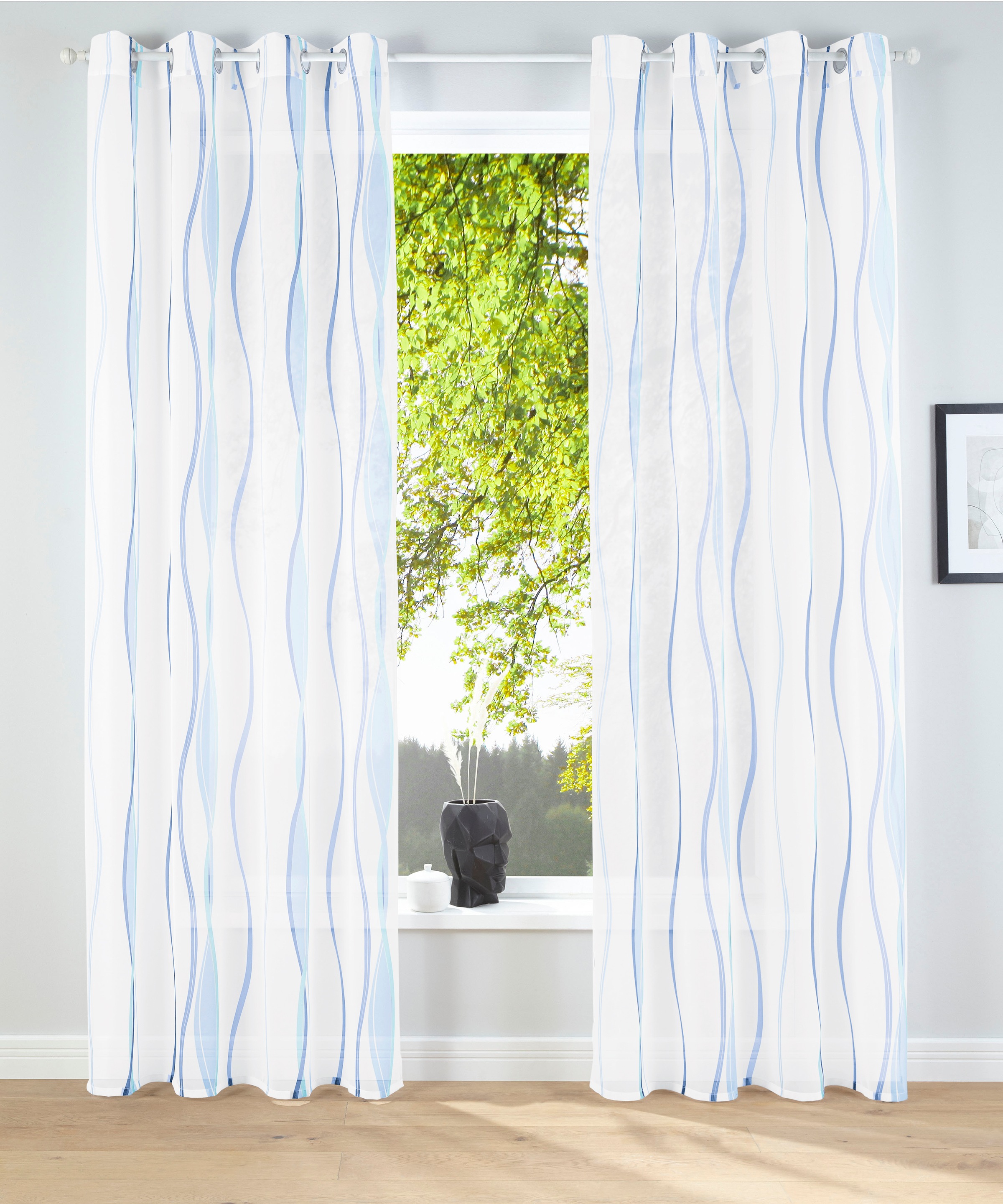Image of GOODproduct Gardine "Dimona" Ösen 2 Stk. tlg. 2-er Set, transparent, Voile, Polyester, Wellen