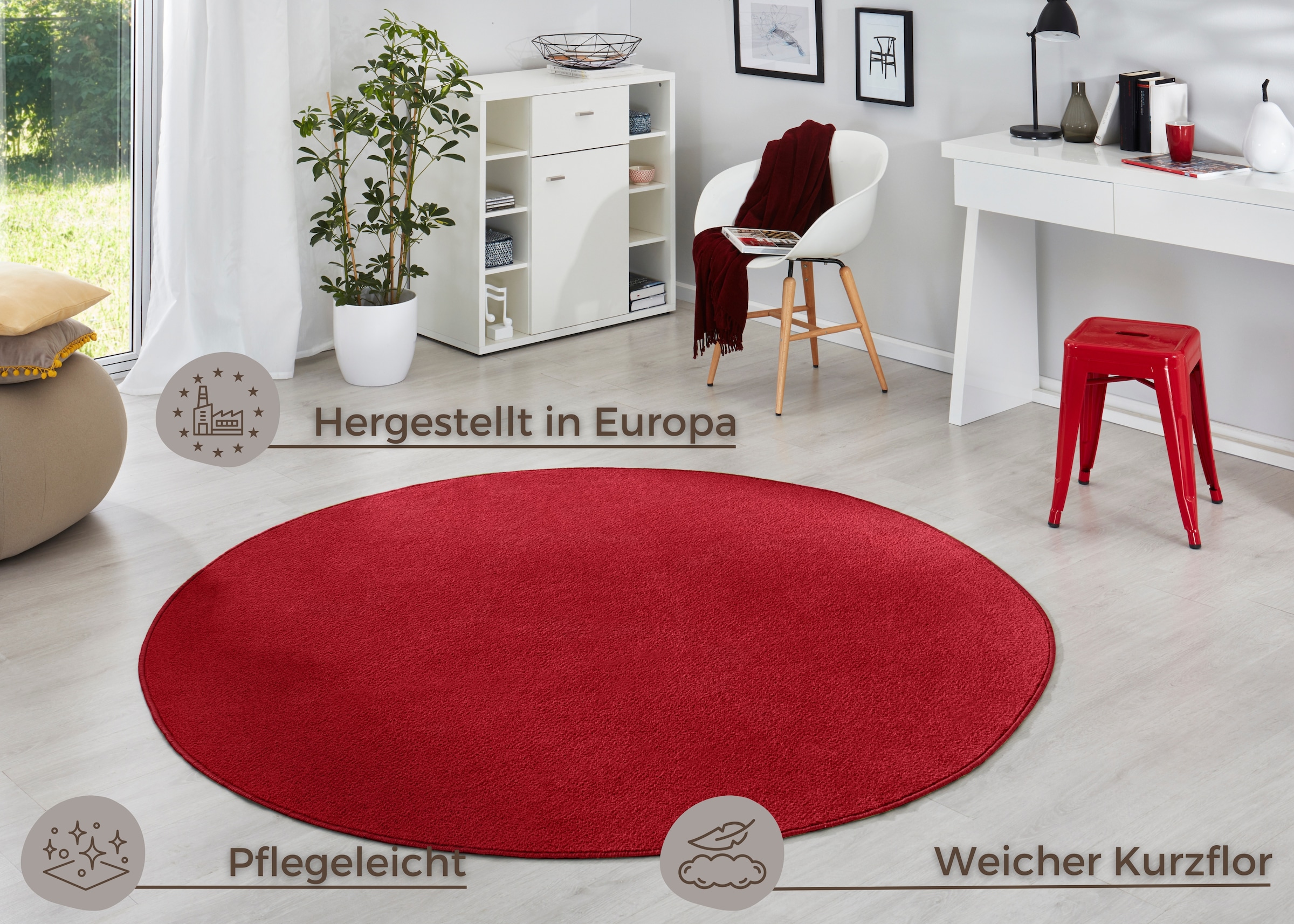 HANSE Home Teppich »Fancy«, rund, 7 mm Höhe, Kurzflor, Weich, Einfarbig, Wohnzimmer, Schlafzimmer, Esszimmer