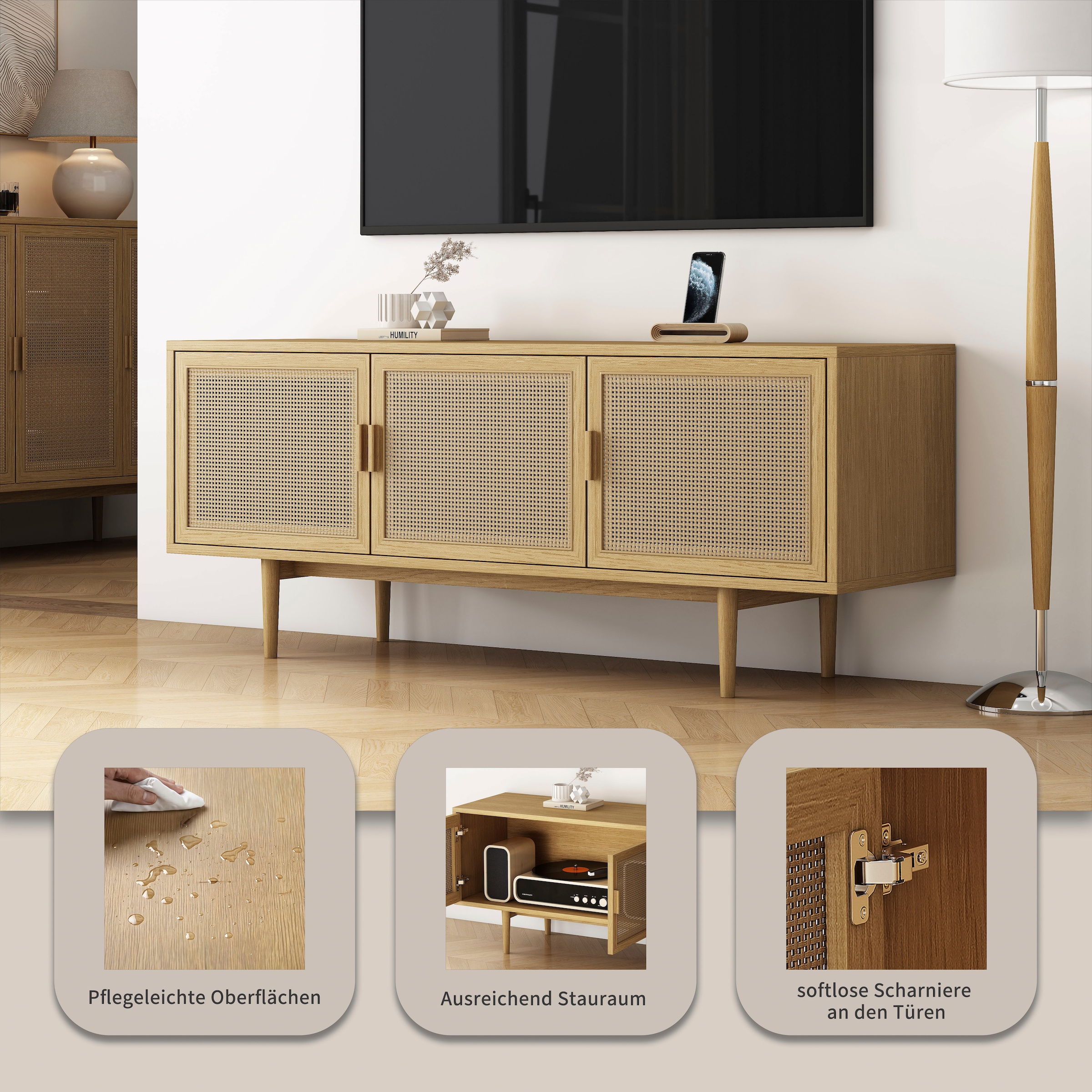 GOODproduct TV-Schrank »Lorelia« in moderner Rattan Optik, Lowboard