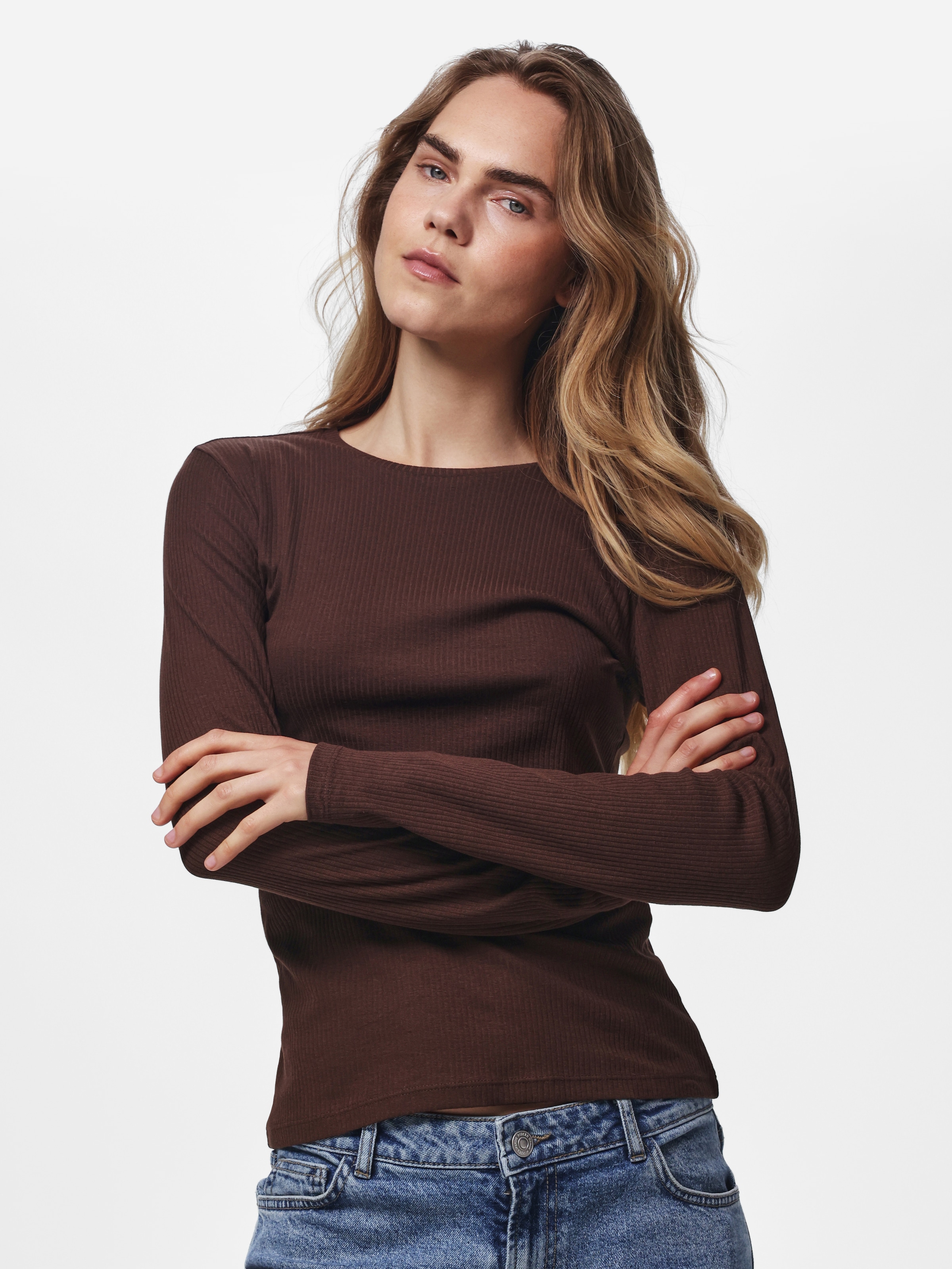 Image of pieces Langarmshirt "PCRUKA LS TOP NOOS BC" Baumwollmischung, slim fit