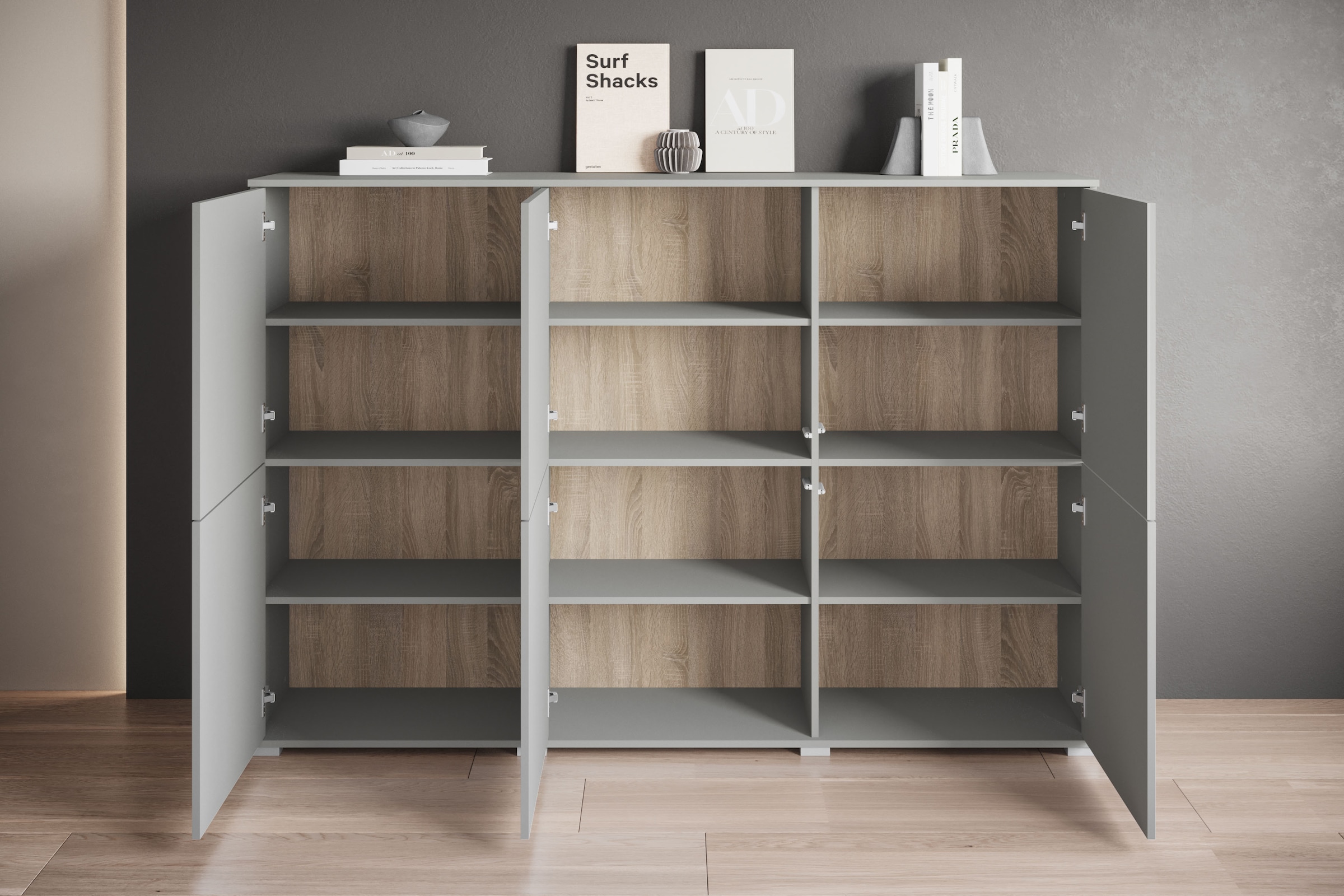 GOODproduct Highboard »Kenia, moderne grifflose Hochkommode mit 6 Türen, Breite 180 cm« 1 Stk. tlg. Push-to-Open-Fronten, höhenverstellbaren Einlegeböden