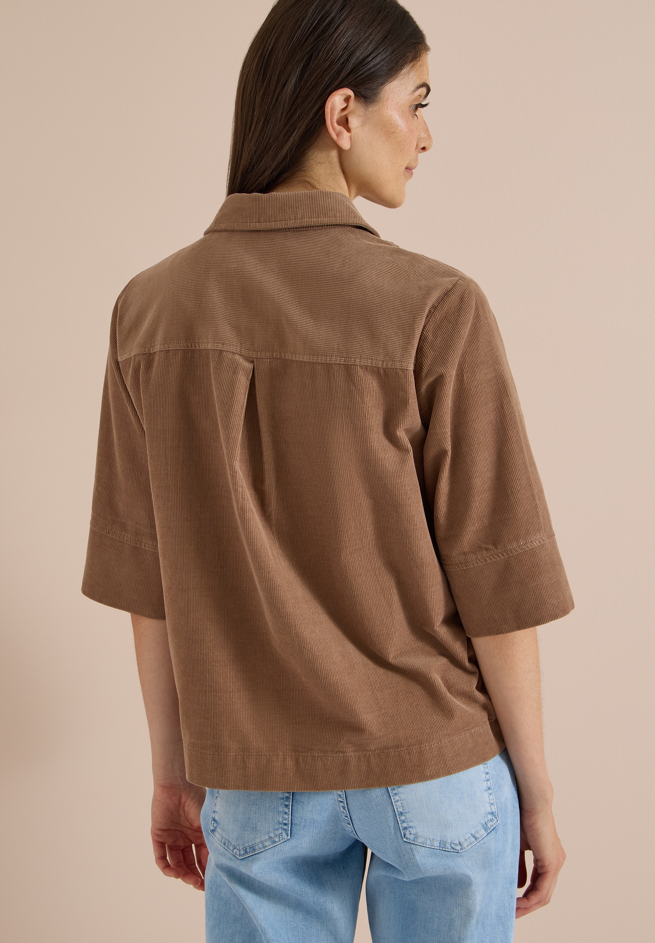 Cecil Kurzarmbluse Sommerbluse aus Cord mit Leo-Brusttasche