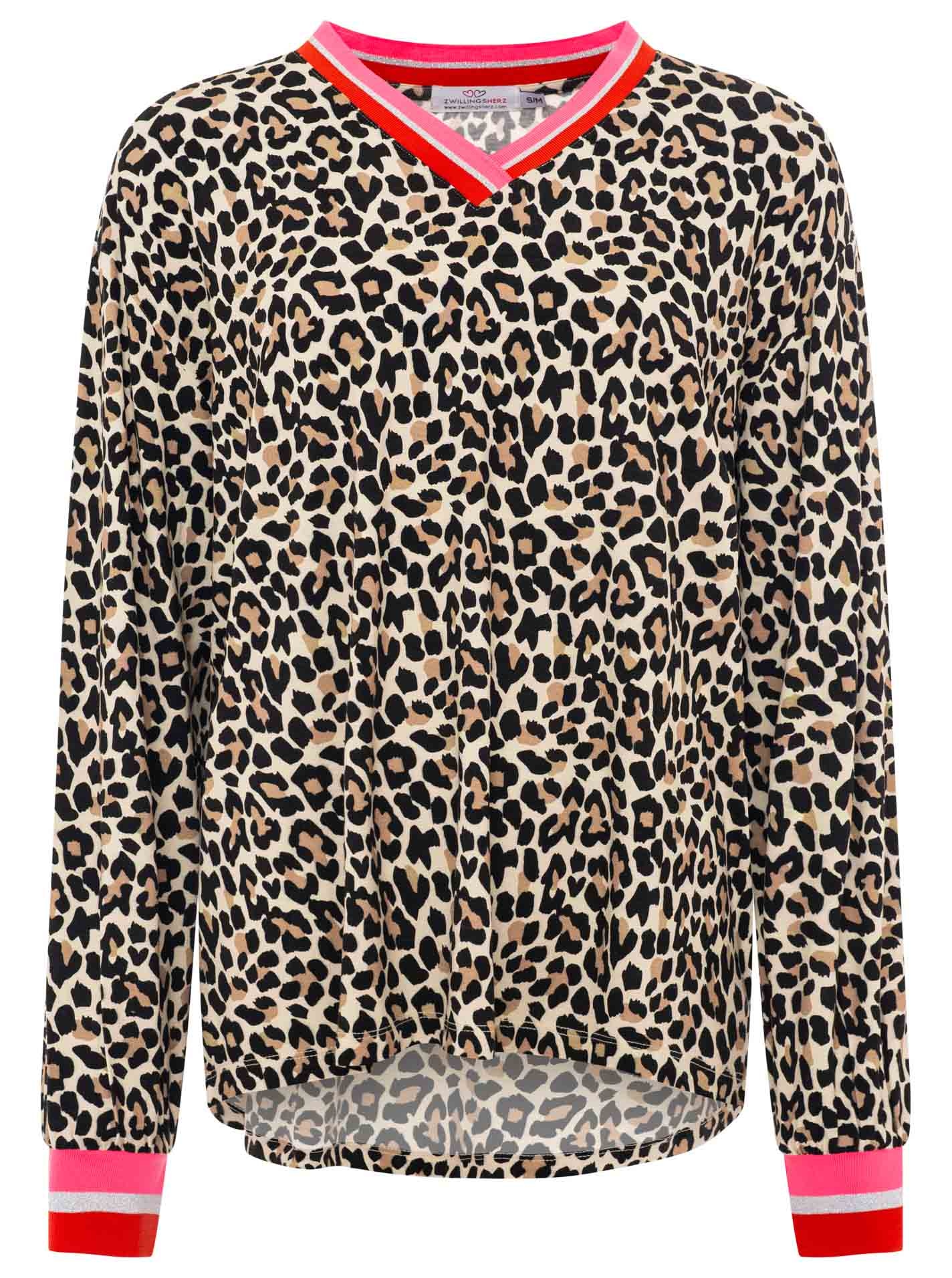 Zwillingsherz Blusenshirt »"Leo"« Leichtes Material, gestreifte Bündchen, Leomuster, V-Neck