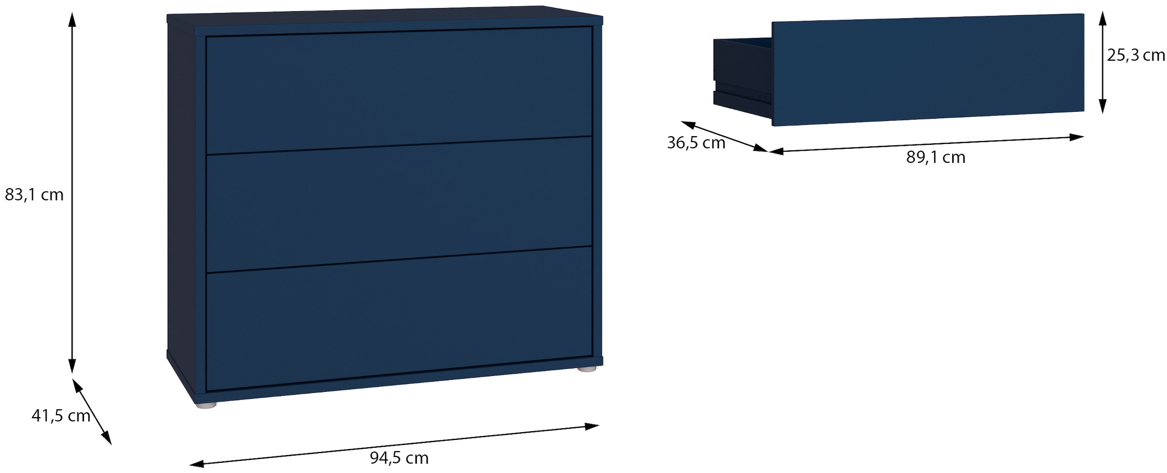 FORTE Commode »Alice Springs, Kommode, 3 Schubkästen B/H/T 94,8/83,1/41,5« tiroirs à sortie totale, sans poignée, Push to open