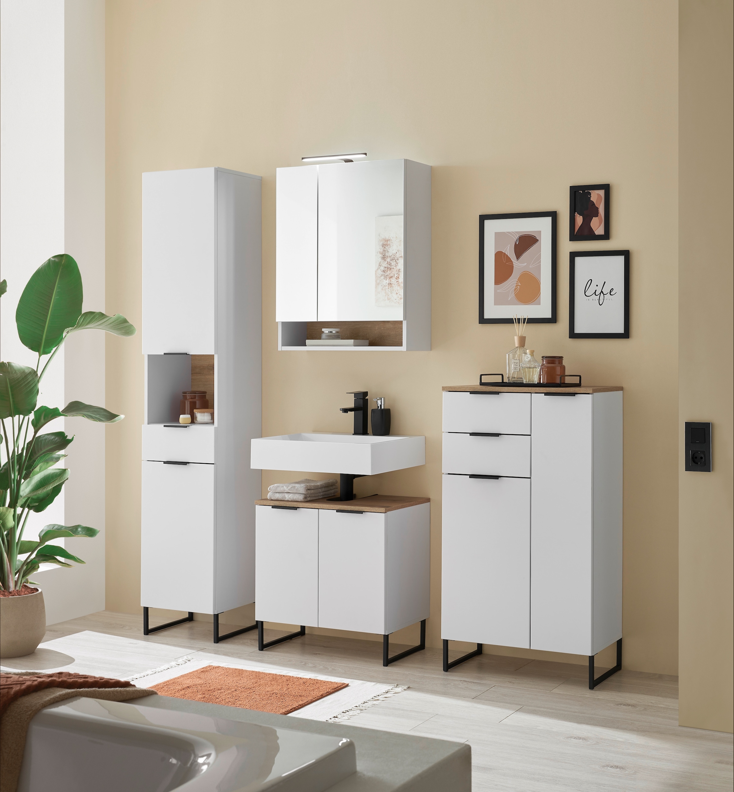BASIC by Balculina Armoire haute »Denver Hochschrank, Badezimmerschrank BxHxT 38x195x32« 1 cuis tlg. Largeur 38 cm, porte montable G/D, Softclose