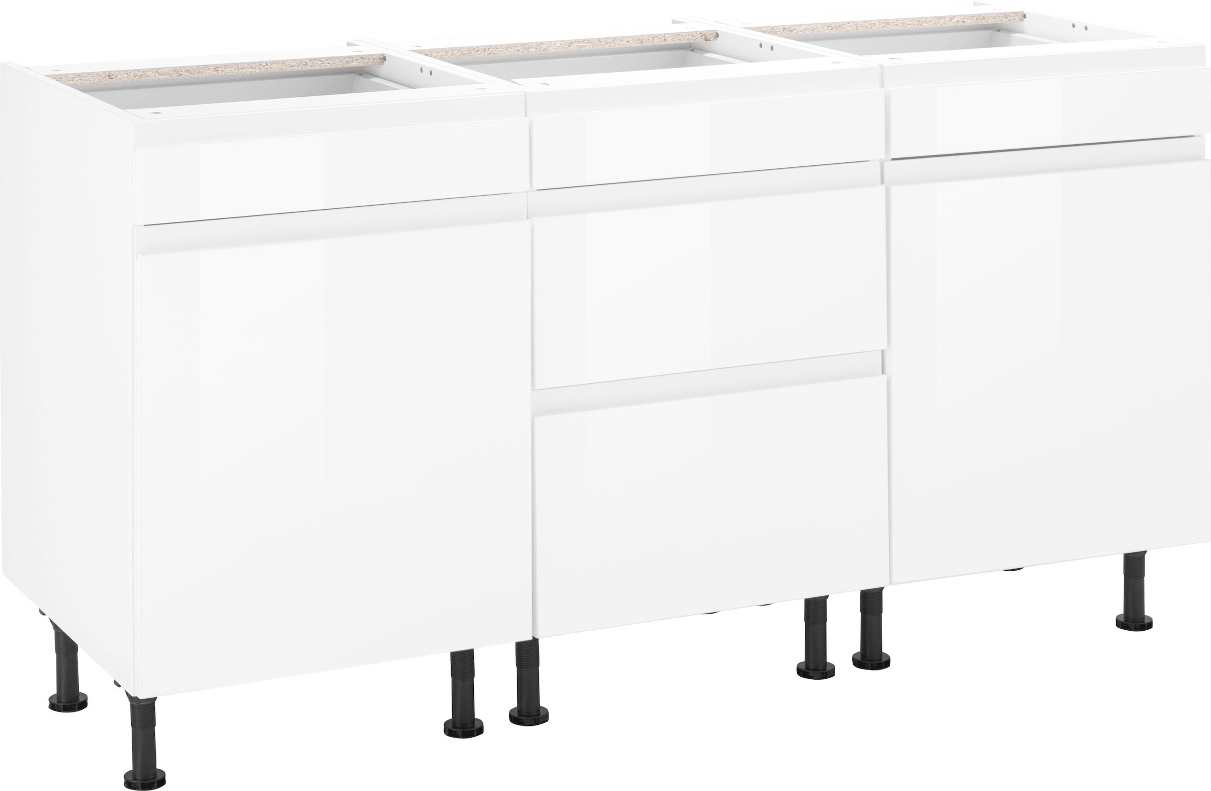 Image of KOCHSTATION Unterschrank "KS-Avio" Hochglanz-Fronten und höhenverstellbare Füsse, Breite 150 cm