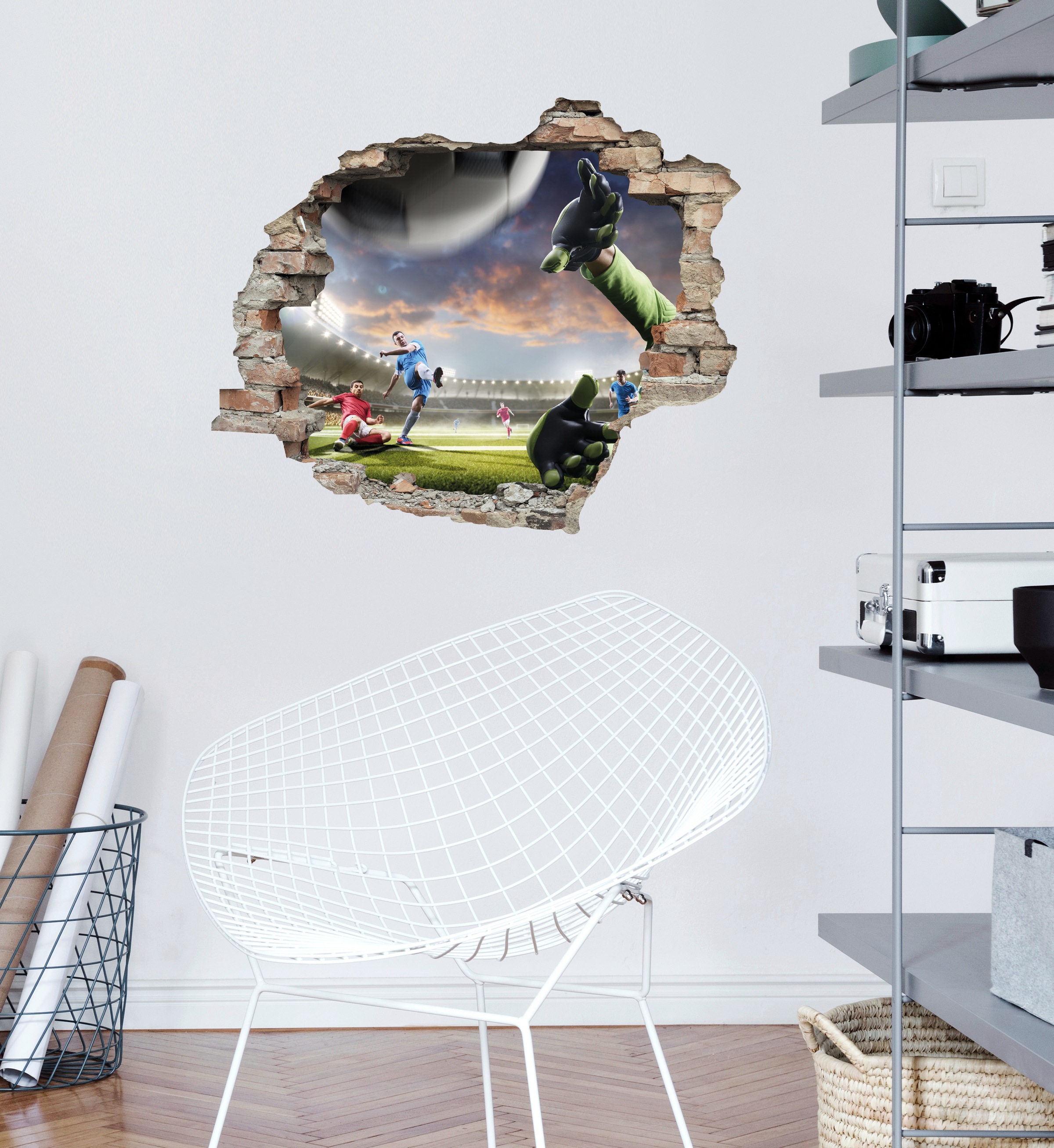 queence Wandtattoo »Fussball«, (1 St.), Wandsticker, Wandbild, selbstklebend, 3D, Wanddurchbruch