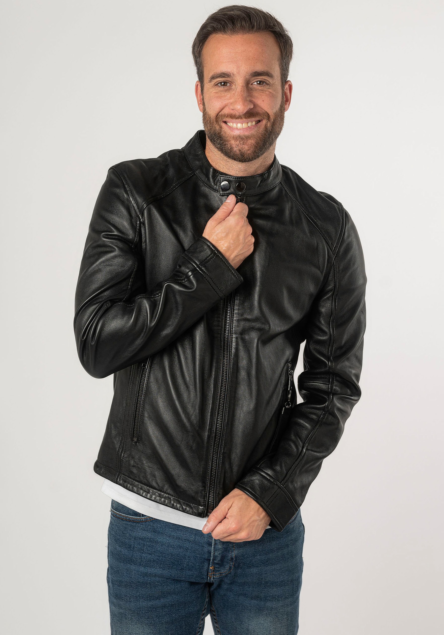 Mauritius Lederjacke »2Mtoji SF«, mit Reissverschluss, Zipperdetail, STehkragen Ziernähte