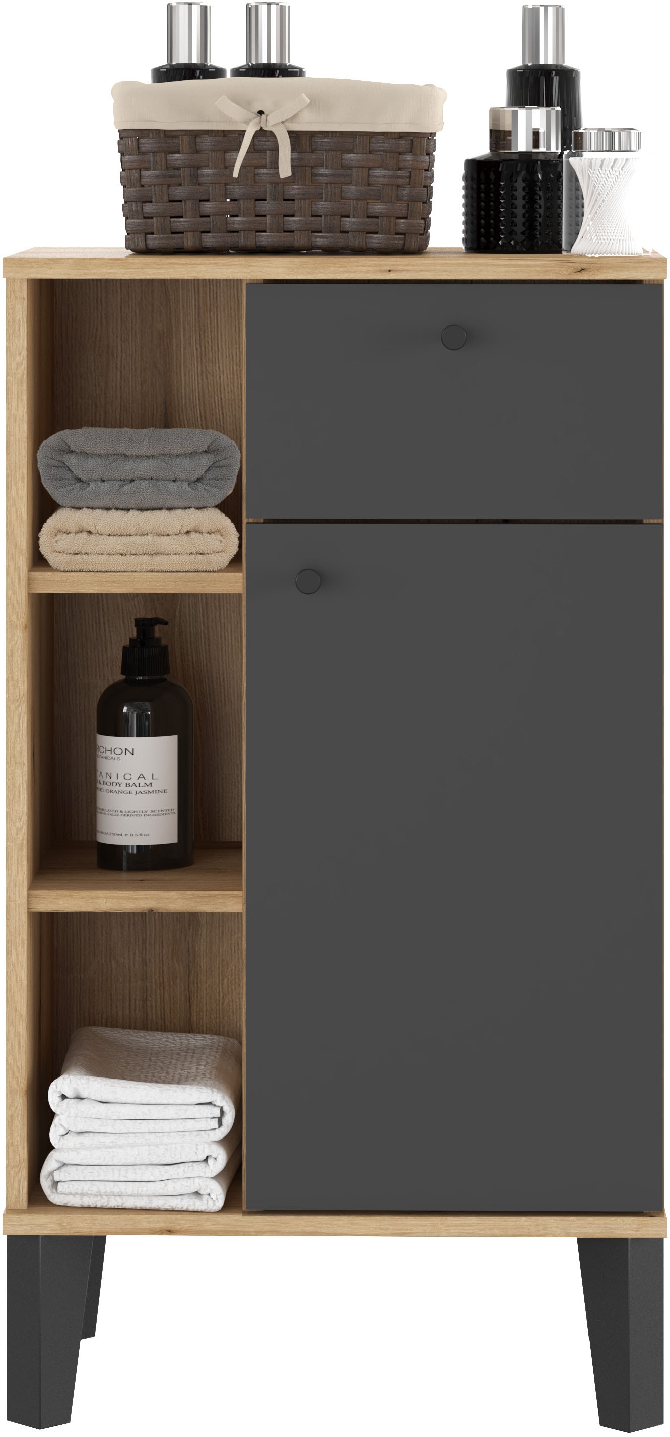 INOSIGN Armoire intermédiaire »Oslo, Badschrank mit Knopfgriff, Schrank im skandinavischen Design« in der Türfarbe Weiss oder Grau verfügbar, ausreichend Stauraum