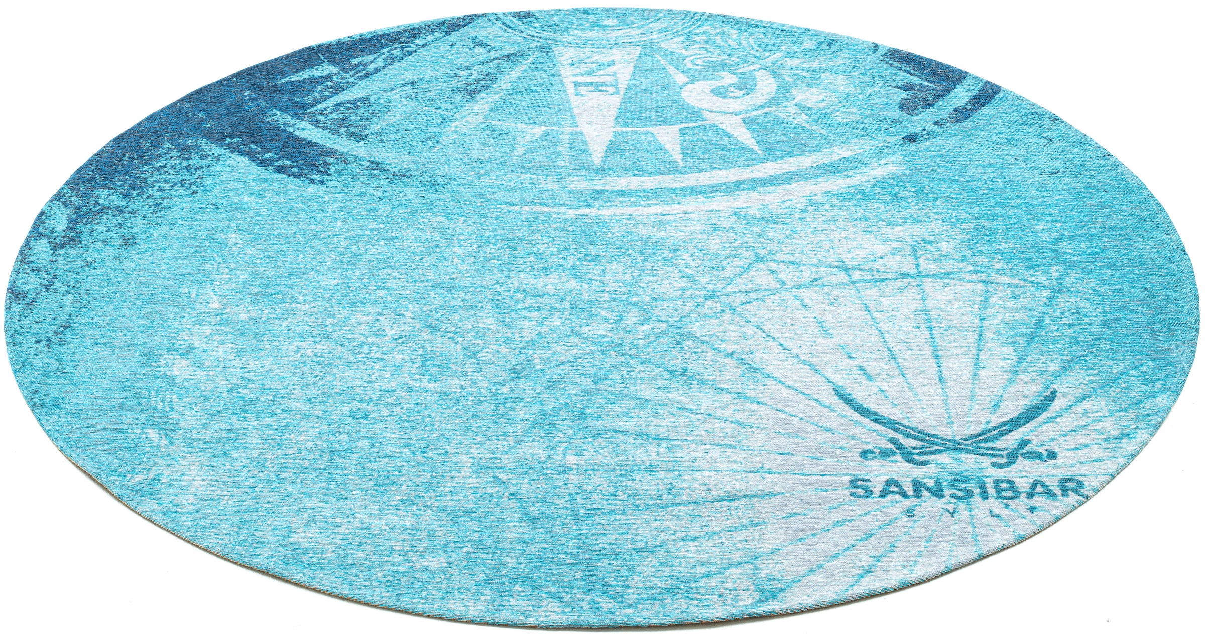 Image of Sansibar Teppich "Keitum 011" rund 3 mm Höhe Flachgewebe, modernes Design, Motiv Kompass