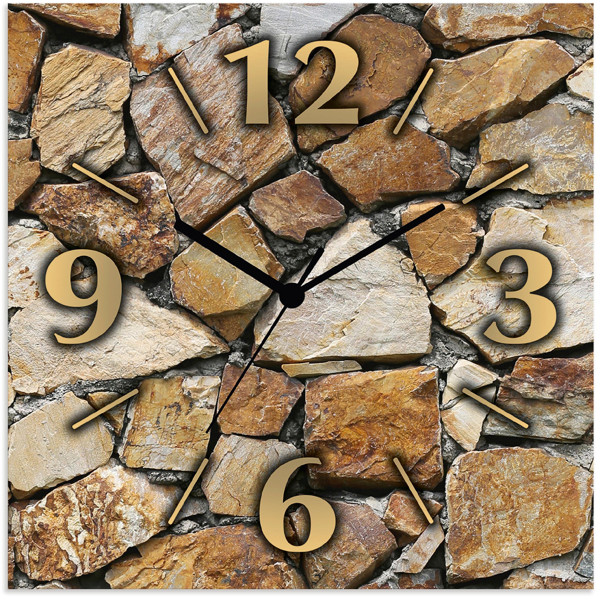 Image of Artland Wanduhr »Braune Steinwand«, lautlos, ohne Tickgeräusche, nicht tickend, geräuschlos - wählbar: Funkuhr o. Quarzuhr, moderne Uhr für Wohnzimmer, Küche etc. - Stil: modern bei Ackermann Versand Schweiz