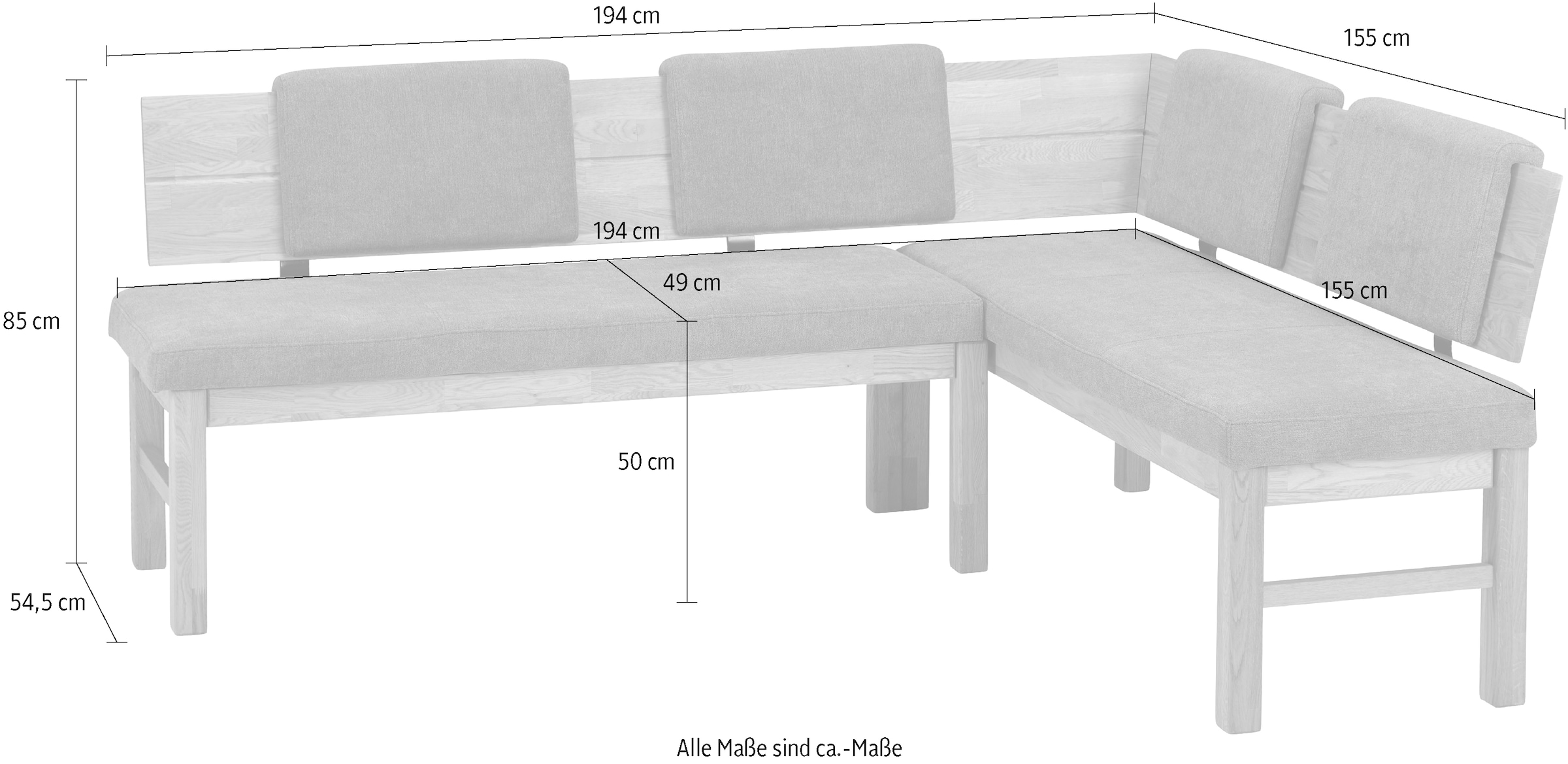massivline&more Banc d'angle »Lorenzo, Esszimmerbank, Küchenbank, Polstereckbank« 2 cuis tlg. non réversible mais livrable en version miroir