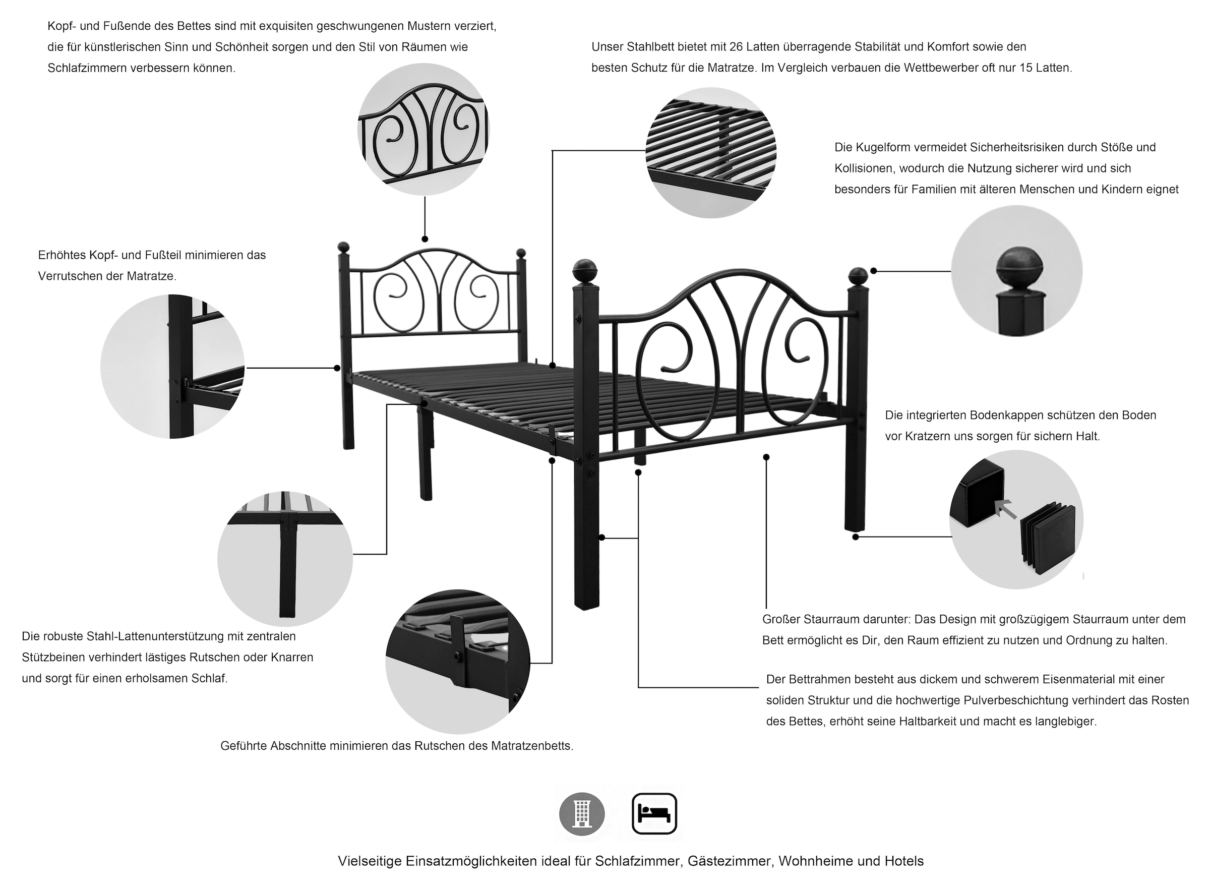 GOODproduct Lit en métal »LUND Landhausbett Bett Märchenbett Prinzessinbett« Träume wie im Märchen: Dein romantisches Metallbett in 2 Breiten