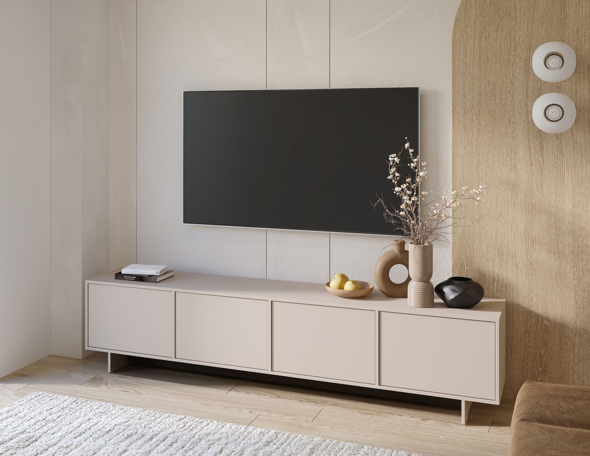 GOODproduct Table basse »Tatami, Modernes griffloses TV-Board, Breit 220,50cm, TV-Schrank« meuble TV, meuble TV avec beaucoup de rangement, fonction push-to-open