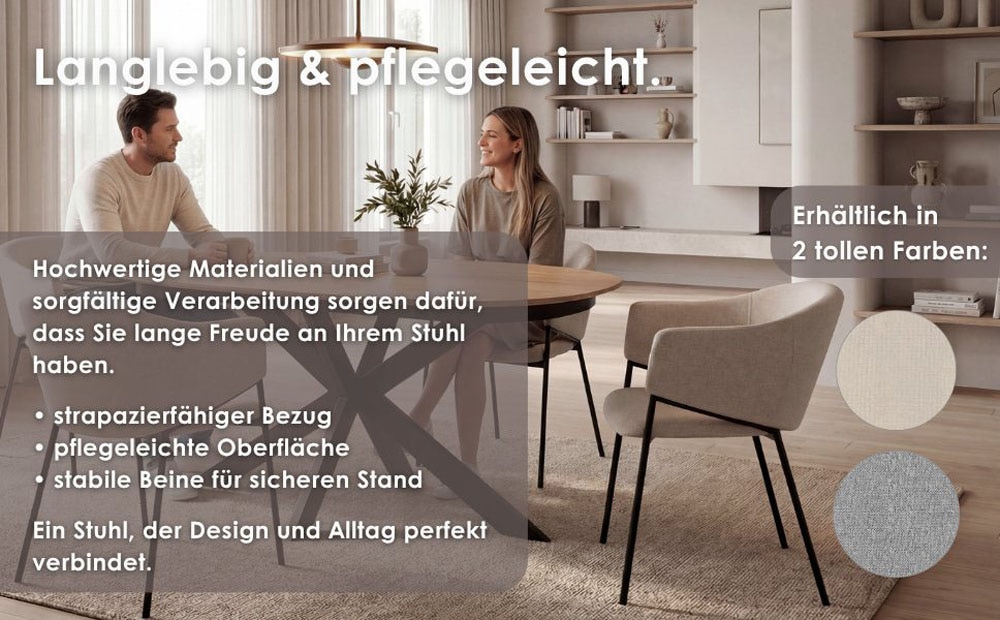 byLIVING Chaise de salle à manger »YORK« (Ensemble) 2 cuisStrukturstoff in grau, bis 110 kg, Schaumstoff, 4-Fussgestell