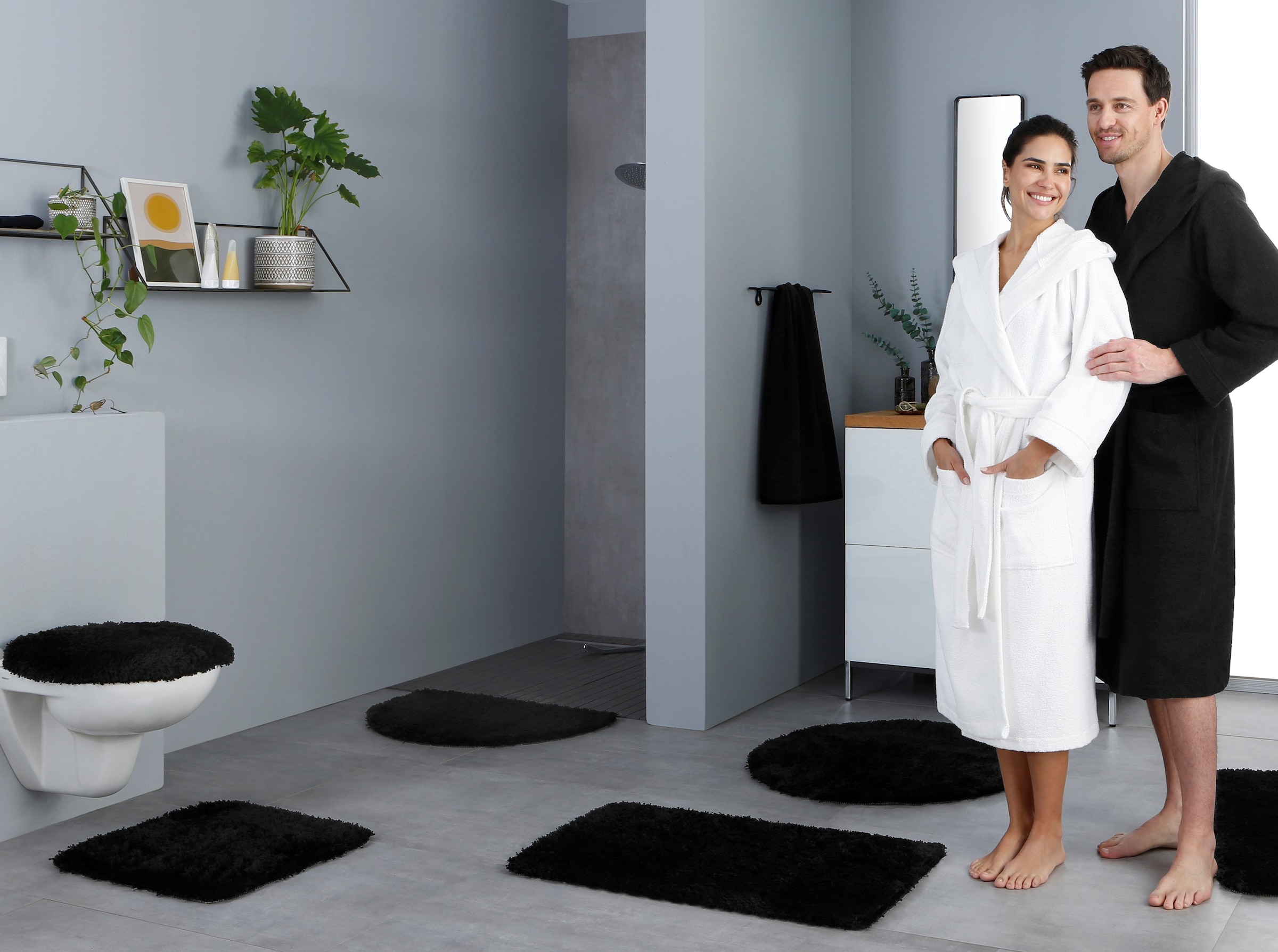 my home Badematte »Sanremo, Badvorleger, Badezimmer Teppich, sehr weich«, rutschhemmend beschichtet, fussbodenheizungsgeeignet-schnell trocknend, Badteppich, unifarben, rechteckig, rund & als 3-tlg. Set erhältlich