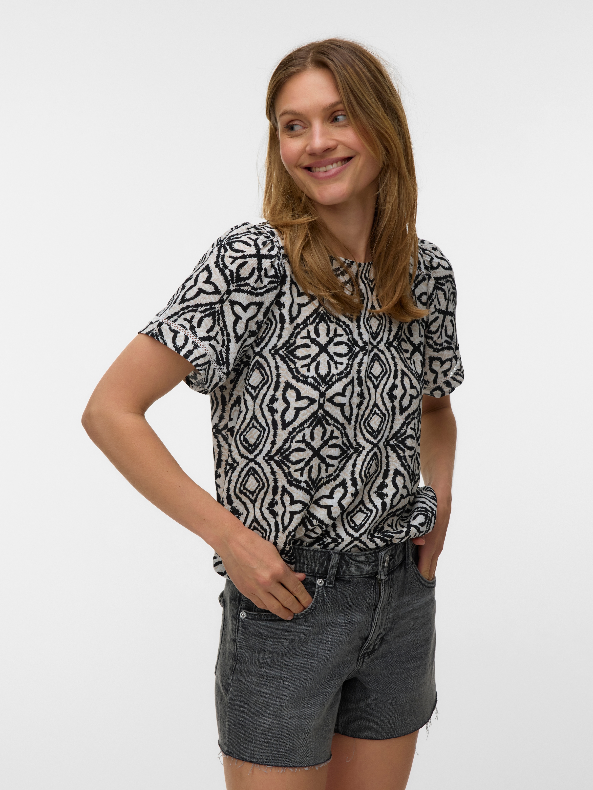 Vero Moda Chemisier à chemise »VMMENNY LACE SS TOP WVN GA« Viskose, regular fit