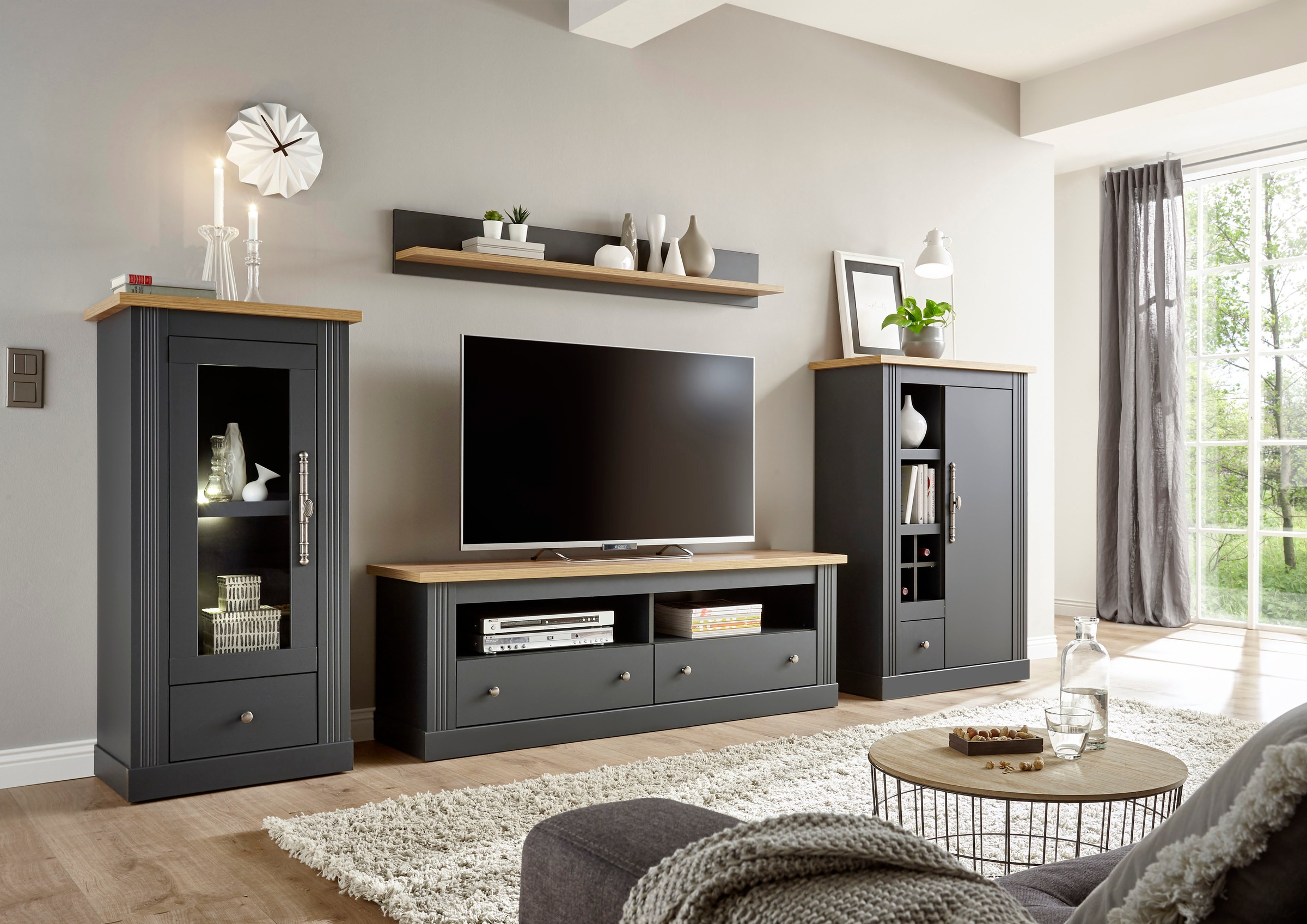 Image of GOODproduct Wohnwand "Westminster S" Set, Vitrine, Lowboard, Kommode, Wandregal, 4 Stk. tlg.