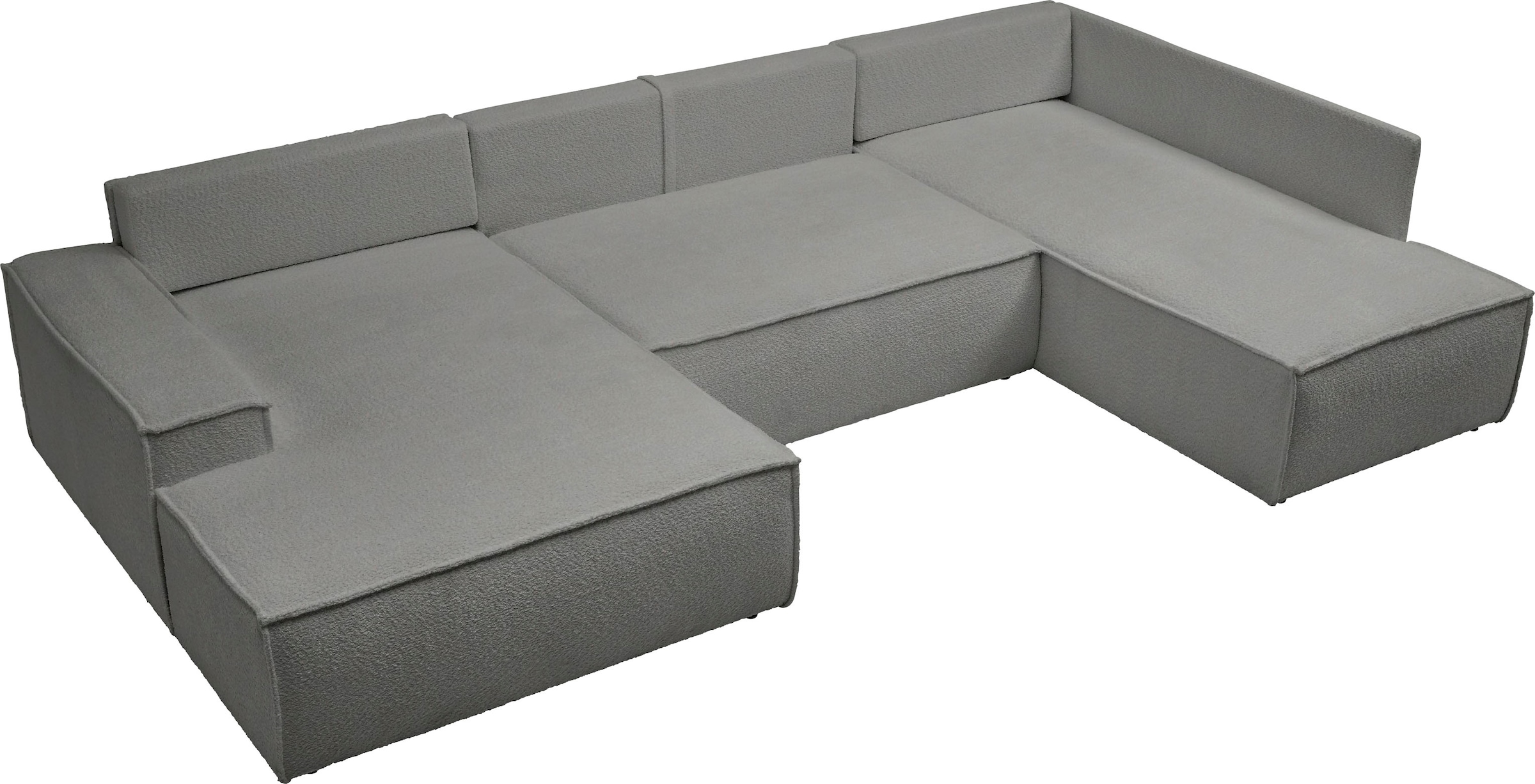 andas Wohnlandschaft »FINNLEY U-Form XXL 329 cm, Schlafsofa, Schlaffunktion m. Bettkasten«, (194/139 cm), Bouclé u. Struktur