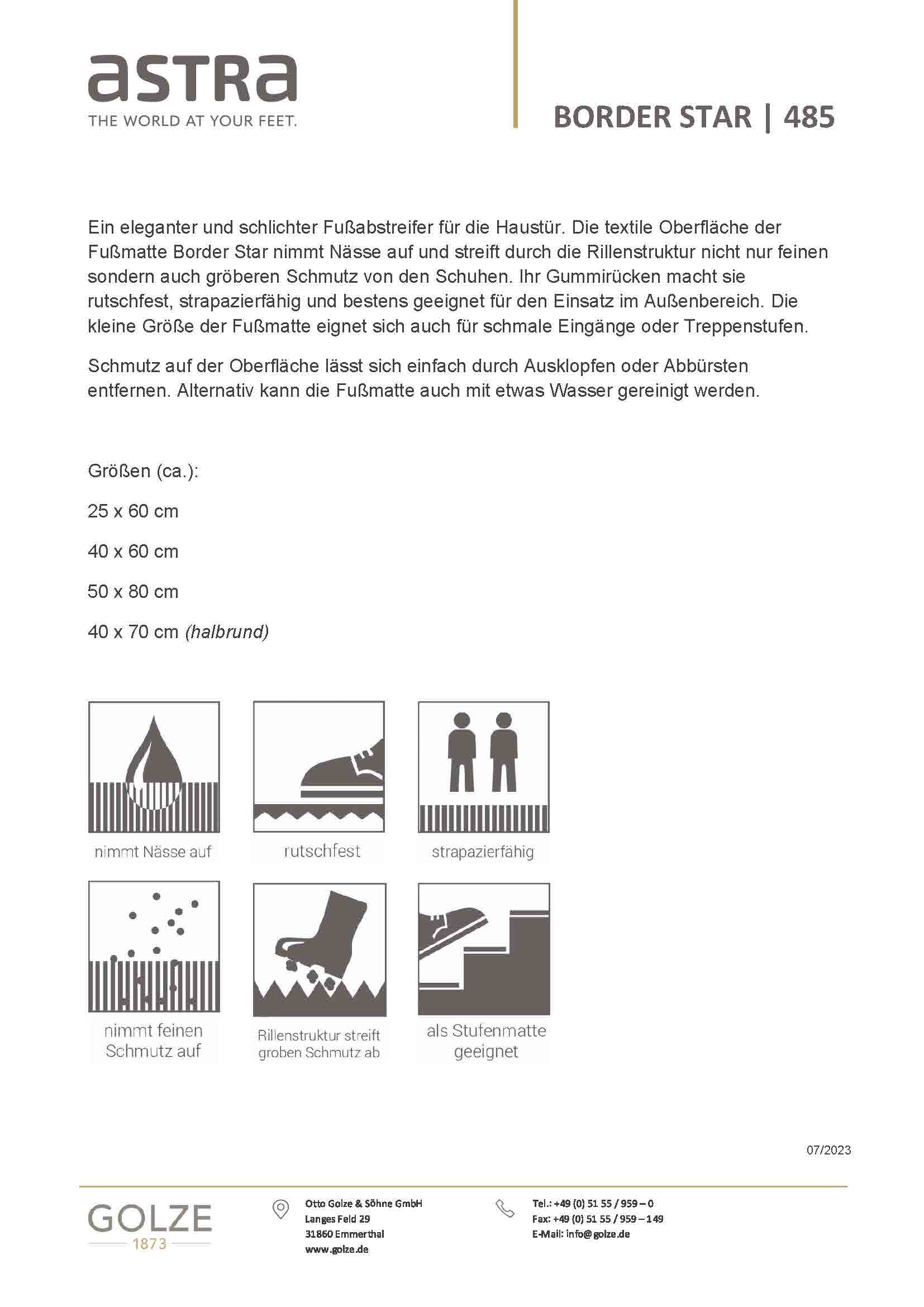 ASTRA »Border Star 1« rechteckig 8 mm Höhe Türmatte, Schmutzfangmatte, In -und Outdoor geeignet