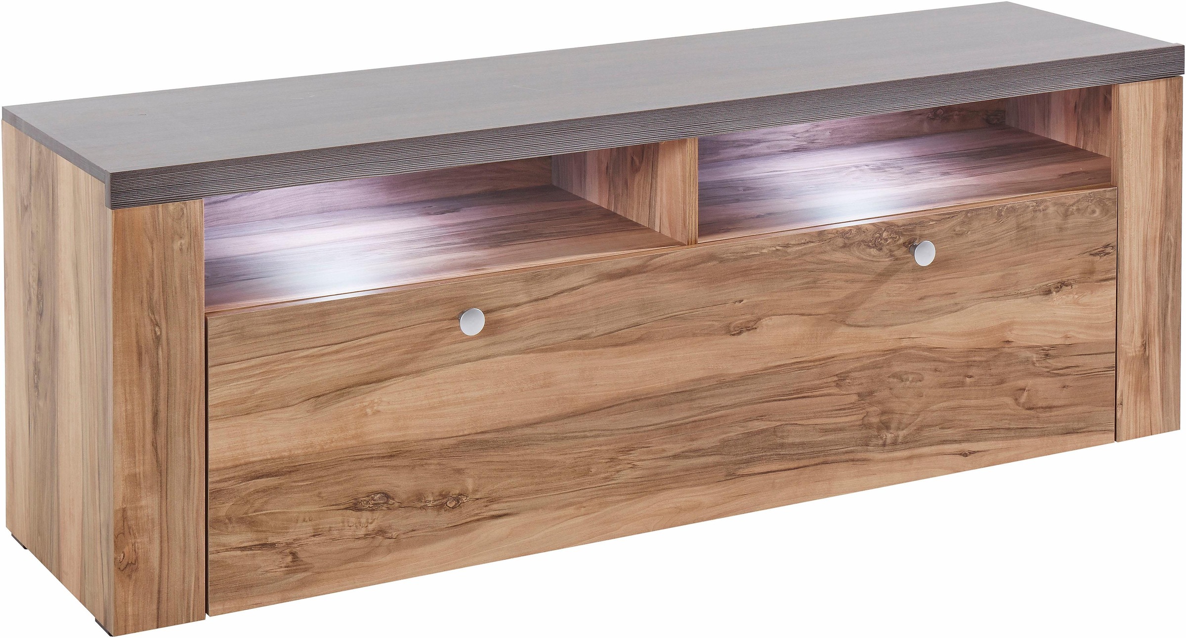 Image of GOODproduct Lowboard "Larona, zeitloses TV Board mit 1 Klappe und 2 offenen Fächern" Breite 140 cm, Fernsehbank, viel Stauraum, dekorative Rahmenoptik