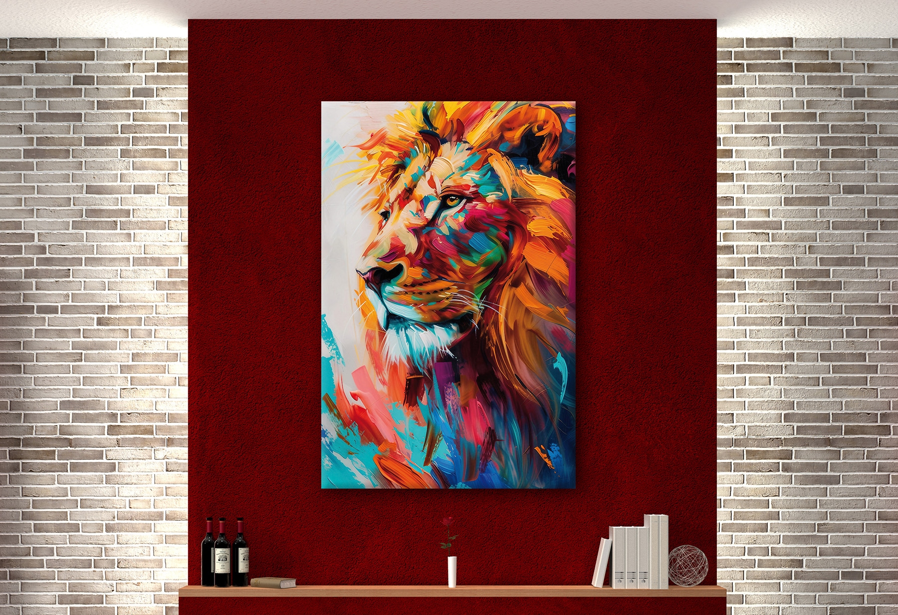 Bönninghoff Leinwandbild »Wandbild BUNTER LÖWE 78x118 cm – Leinwandbild Keilrahmen Deko modern« Kunst | Löwe | Löwen | Pop Art | Raubkatzen | Tiere 1 Stk. tlg. auf Keilrahmen gespannt