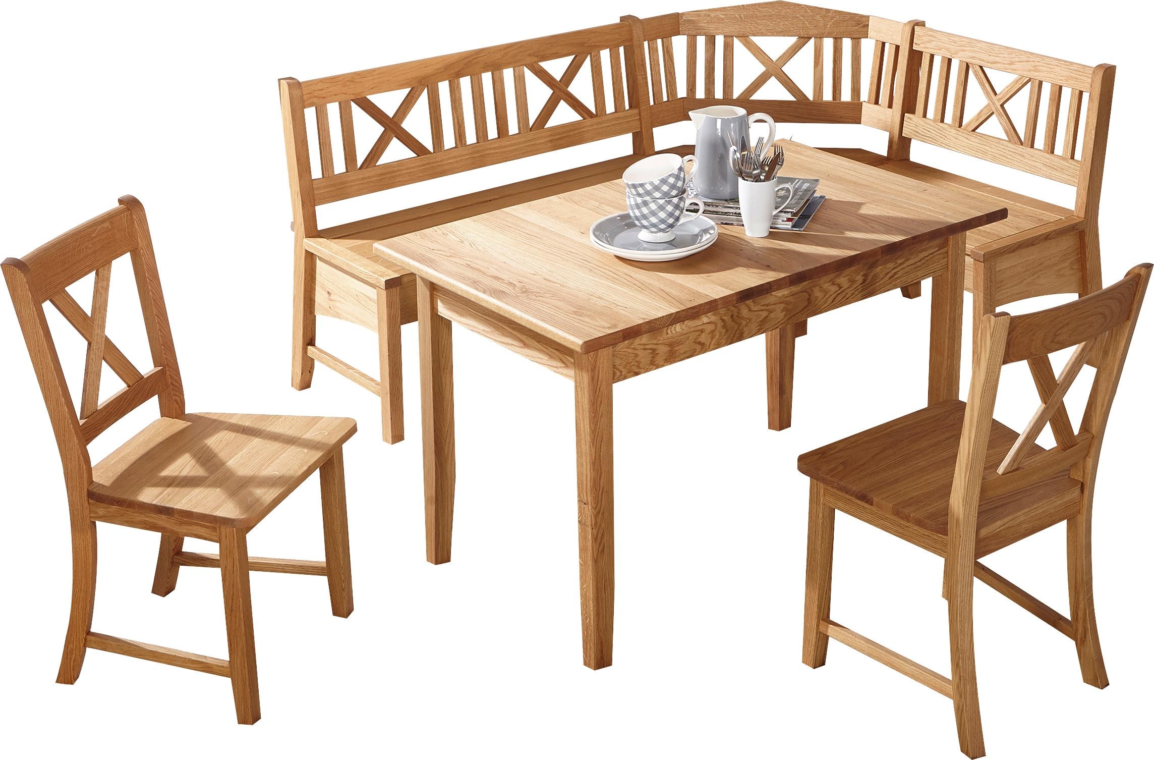 massivline&more Ensemble de bancs d'angle »Königsee« Ensemble, 4 cuis tlg. Banquette d'angle réversible, banquette d'angle avec coffre, avec extension 120 (160) cm