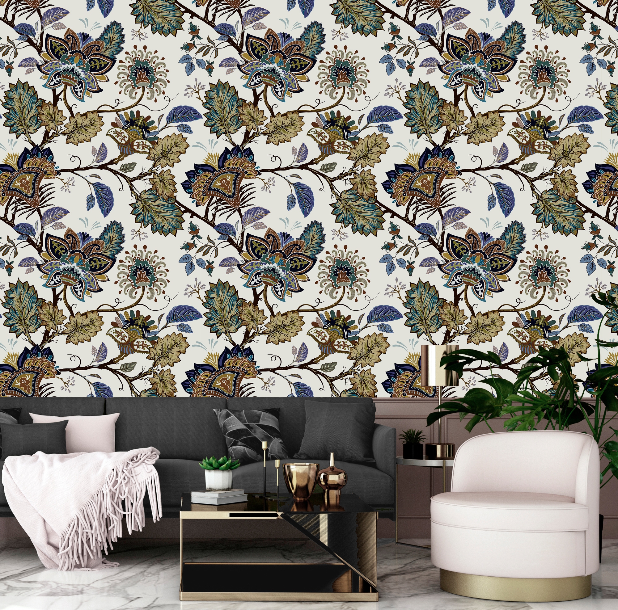 queence Papier peint vinyle »Alma« Motif | botanique | floral | imprimé | naturellement | à motifs 90x250cm, selbstklebend, kinderleichte Anbringung, , Sticker