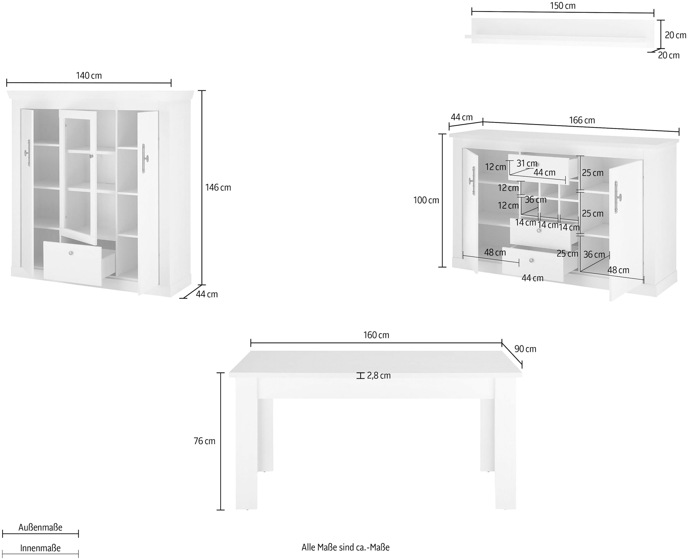Home affaire Wohnwand »RAVENNA«, (4 St.), im romantischen Landhausstil, Griffe aus Metall, Softclose-Funktion