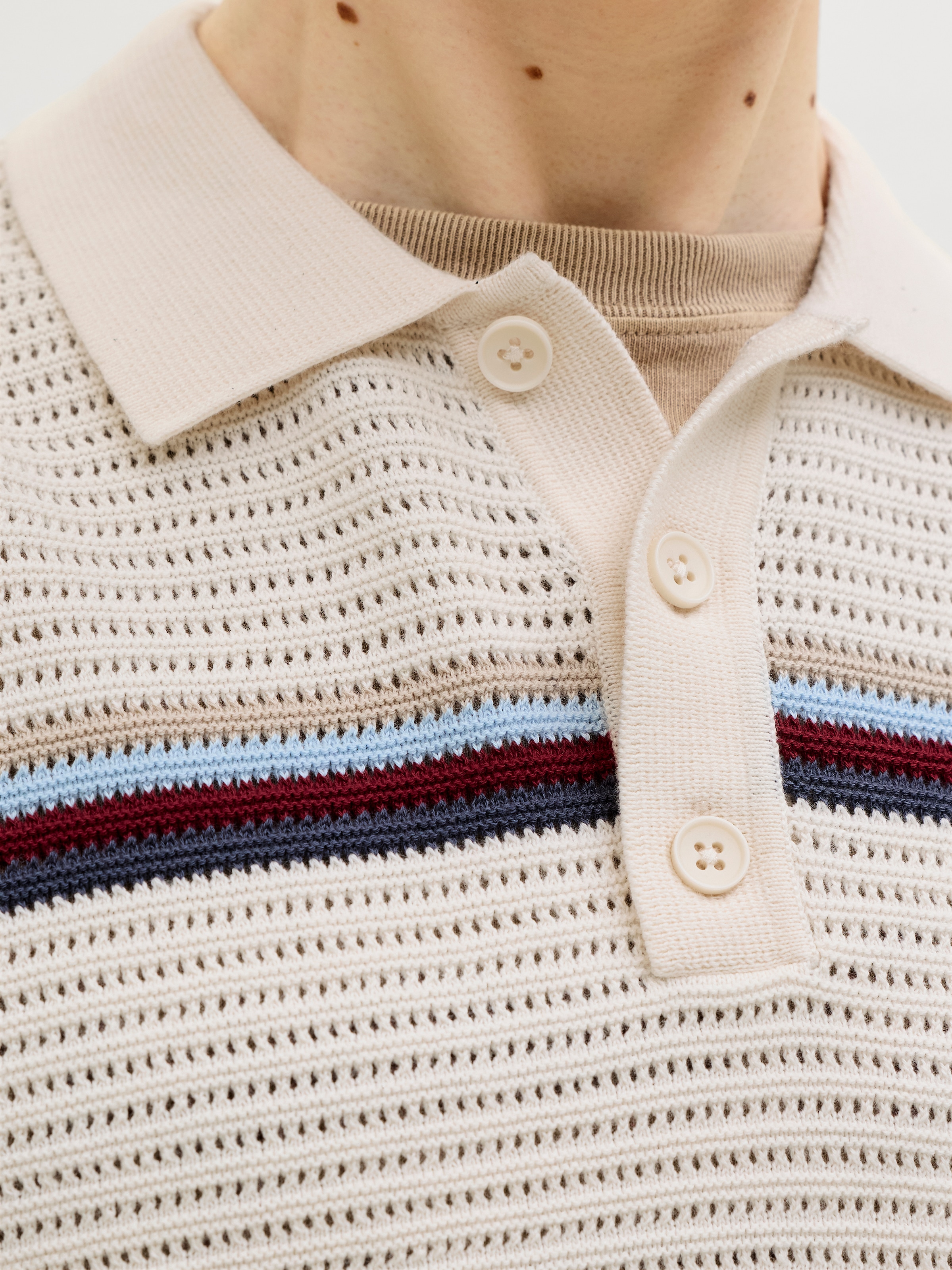 Jack & Jones Pull à col polo »JORMAINE KNIT STRIPE POLO SN« Baumwolle, relaxed fit