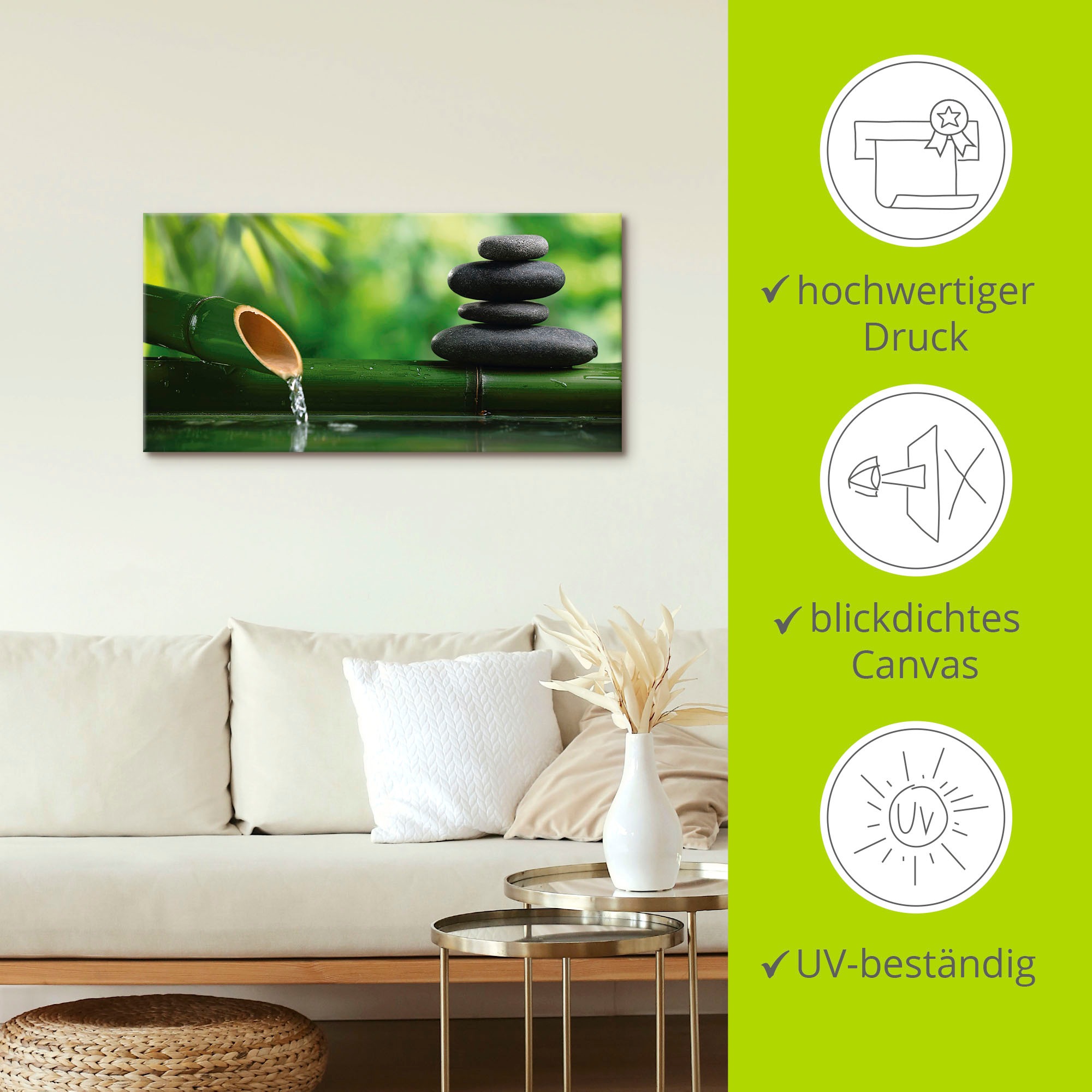Artland Wandbild »Bambusbrunnen und Zen-Stein« Zen 1 Stk. tlg. als Alubild, Outdoorbild, Leinwandbild, Poster, Wandaufkleber